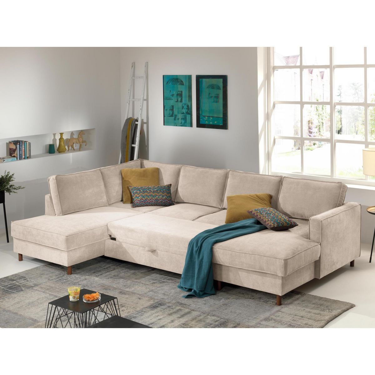 LISA DESIGN Jake - canapé panoramique d'angle gauche - convertible avec coffre - 7 places - en velours côtelé