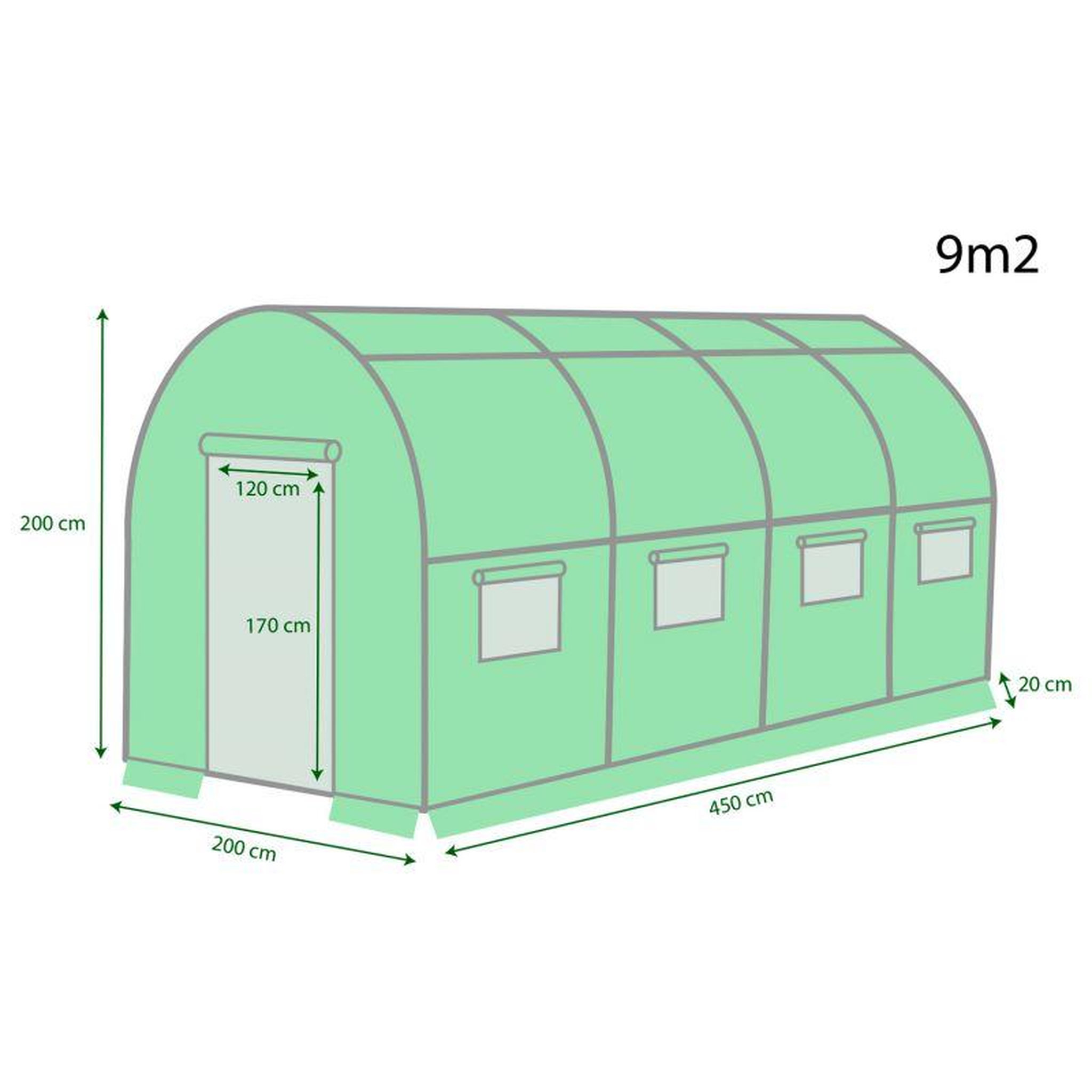 Voir la diapositive 2 : EUROSPEN Serre de Jardin Tunnel 9m² - bâche armée - avec fenêtres latérales et porte zipée