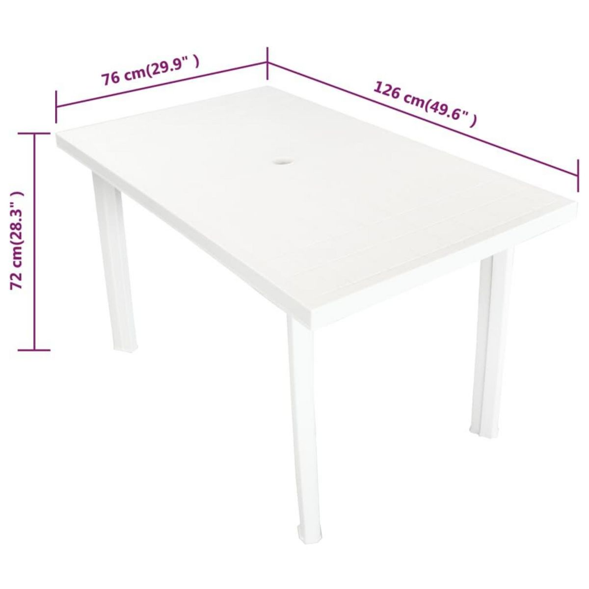 VIDAXL Table de jardin Blanc 126 x 76 x 72 cm Plastique