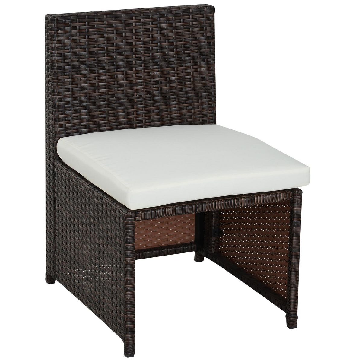 OUTSUNNY Ensemble salon de jardin encastrable 4 chaises monoblocs avec coussins déhoussables et table résine tressée chocolat