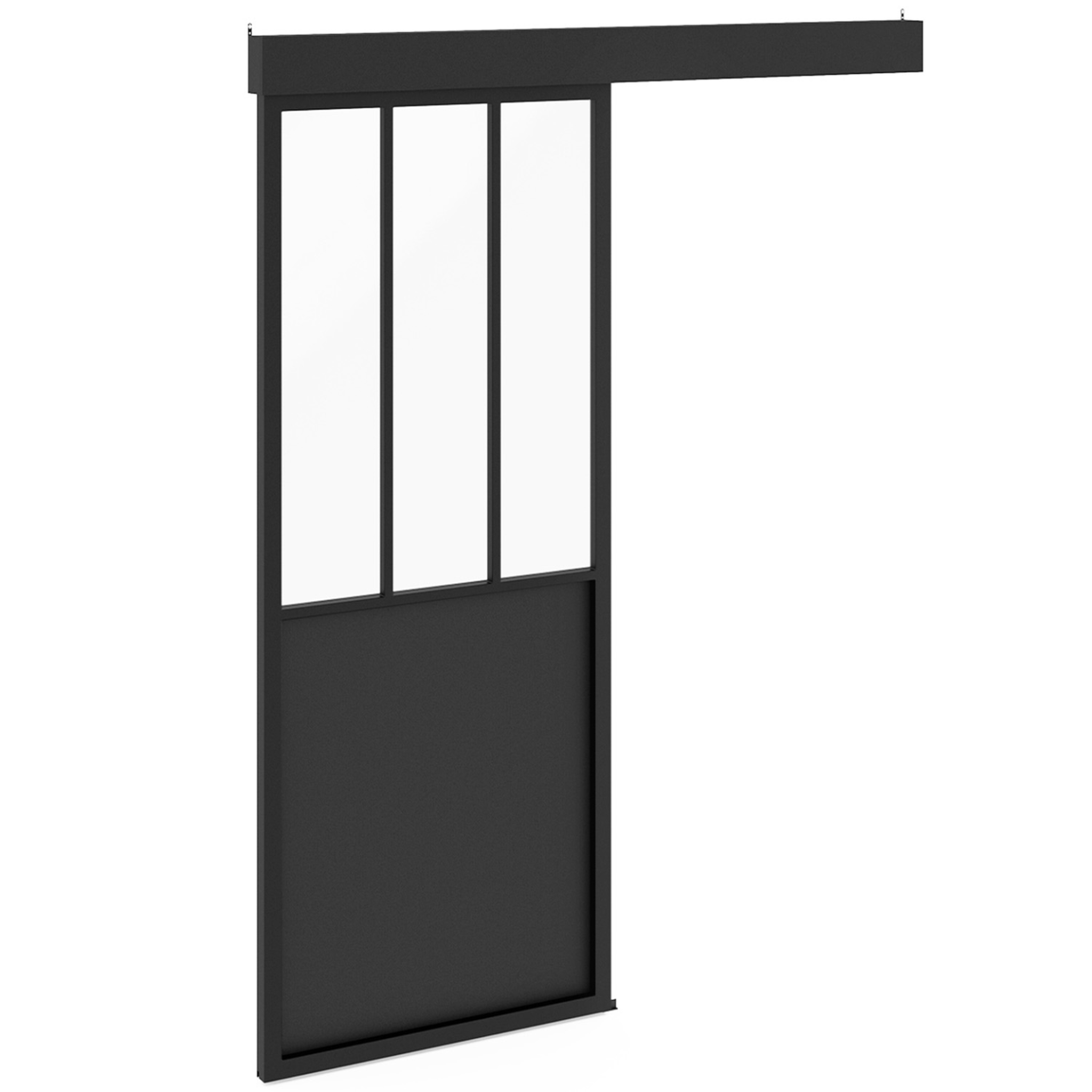 ID MARKET Kit porte coulissante verrière 83 cm en métal + mdf avec rail et fixations