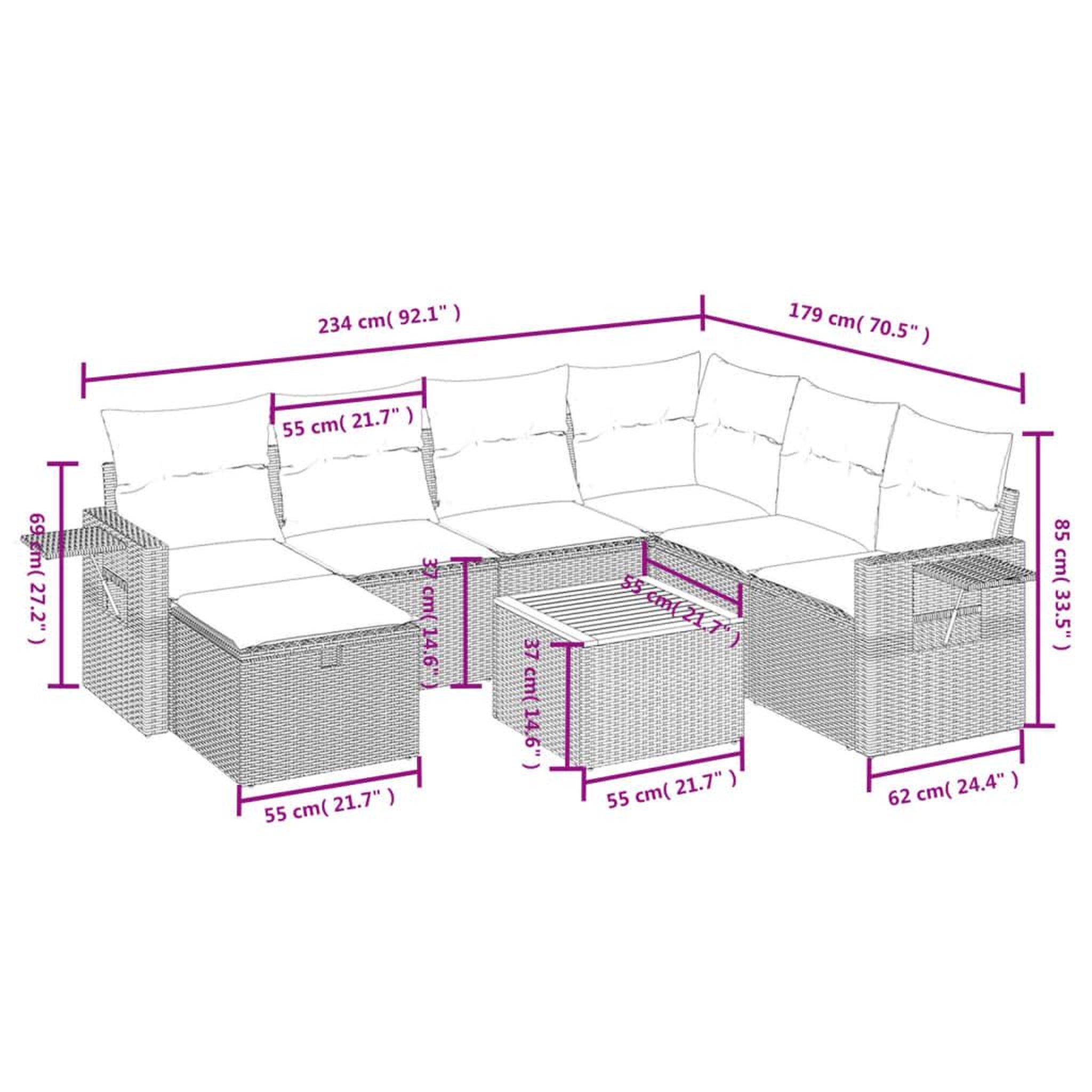 Voir la diapositive 4 : VIDAXL Salon de jardin 8 pcs avec coussins noir resine tressee