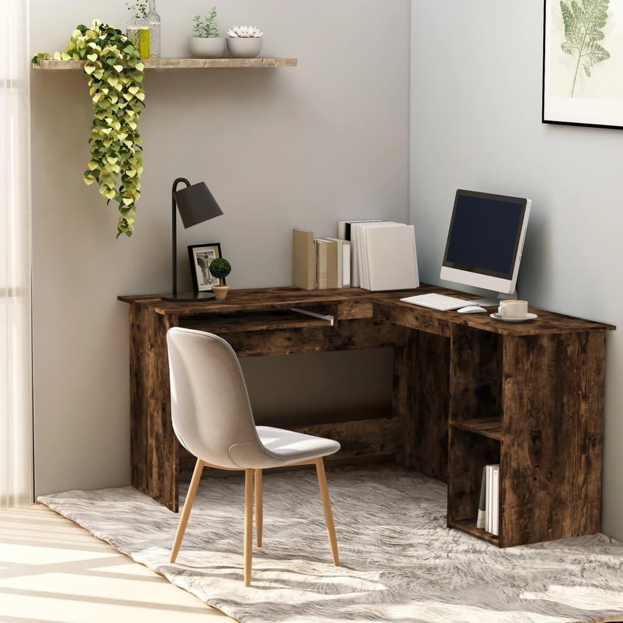 Voir la diapositive 1 : VIDAXL Bureau d'angle chene fume 120x140x75 cm bois d'ingenierie