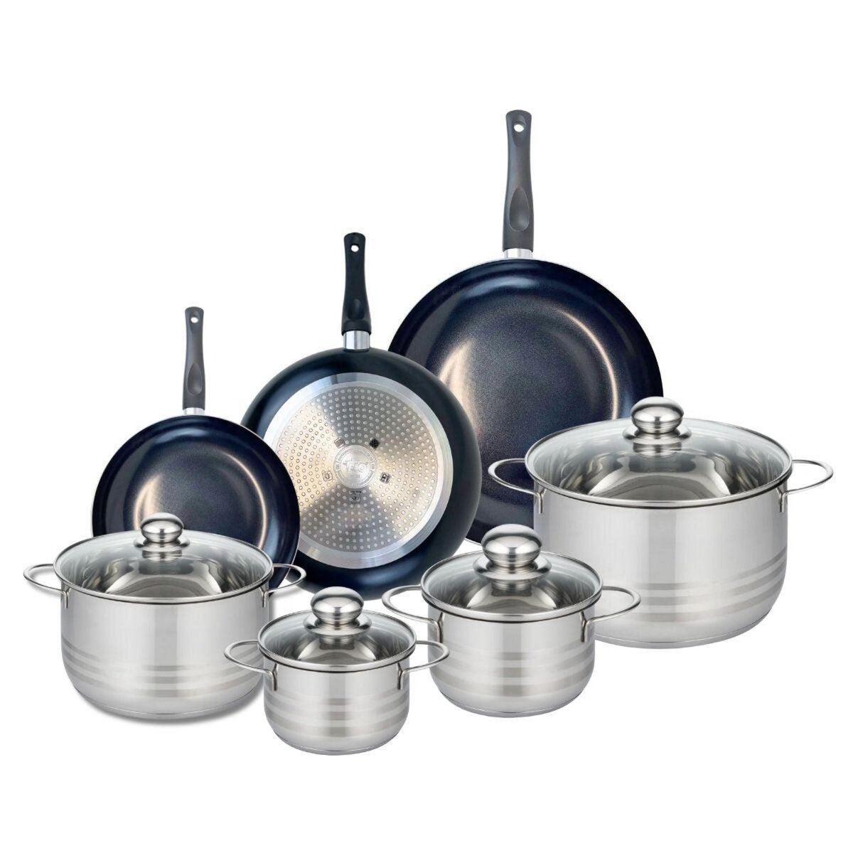ELO Ensemble de 3 Poêles de cuisson 20, 24 et 28 cm et 4 faitouts 14, 16, 20 et 24 cm Elo Prima Brillant