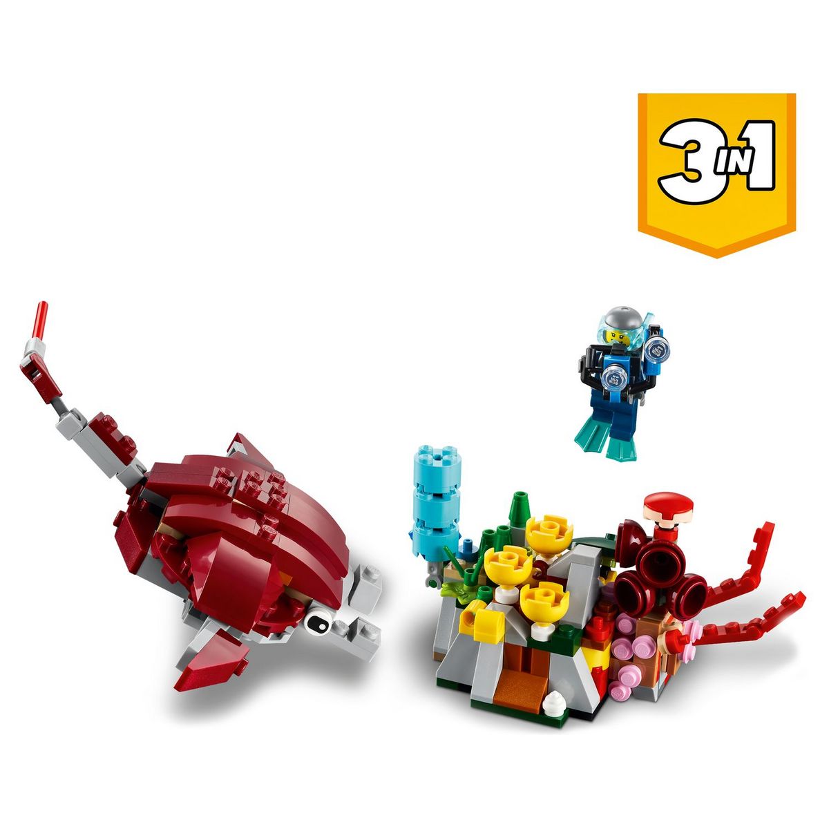 LEGO Creator 3 en 1 31130 La Mission du Trésor Englouti, Jouet d'Exploration Sous-Marine