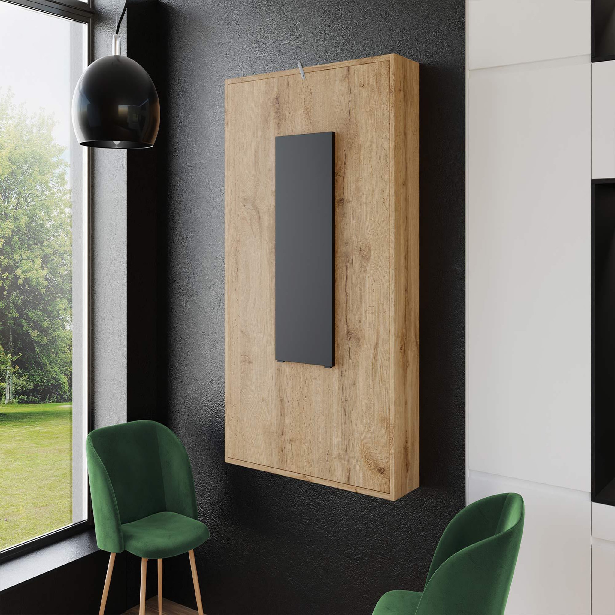 Voir la diapositive 2 : BEST MOBILIER Mondrian - table murale rabattable avec rangements - 4 personnes