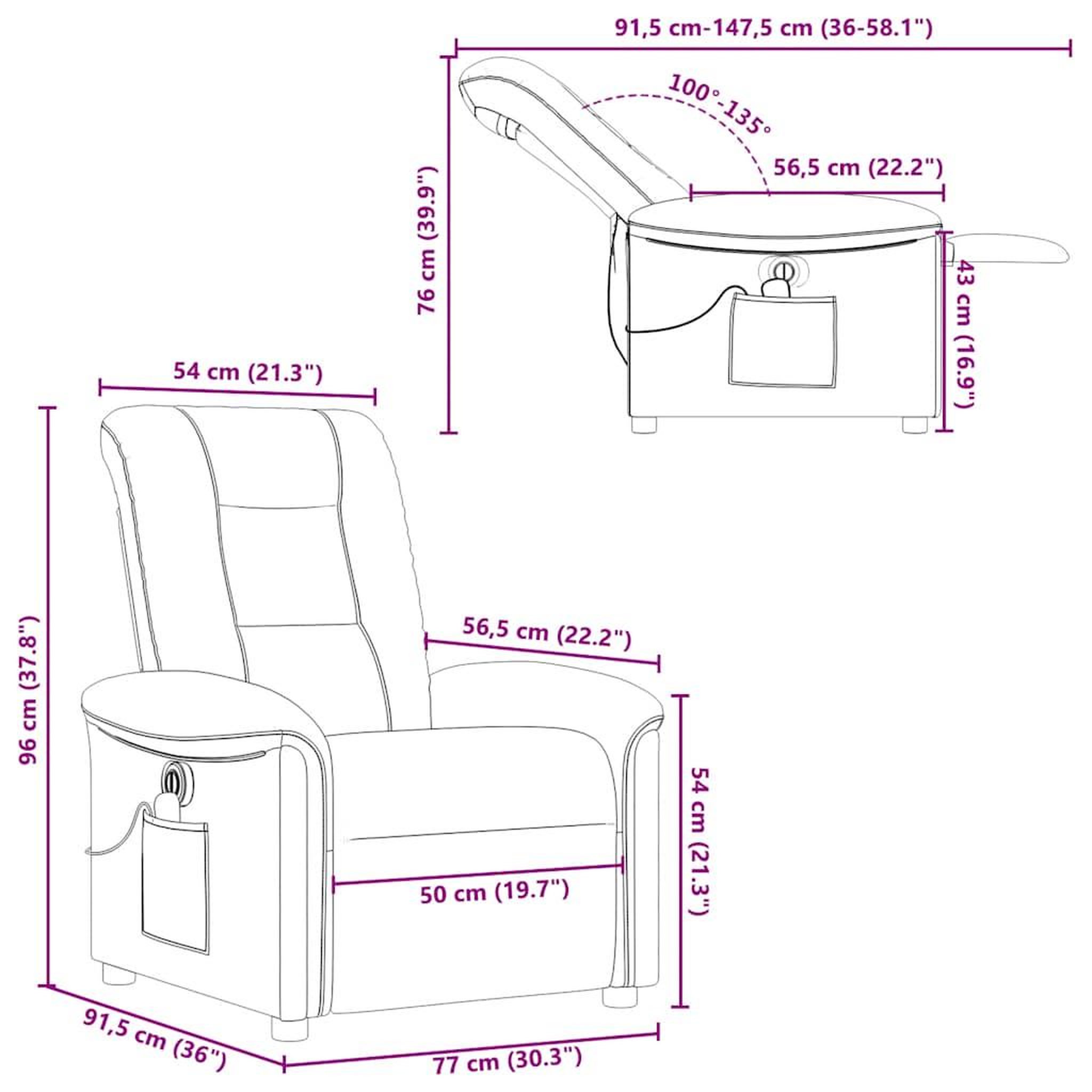 Voir la diapositive 6 : VIDAXL Fauteuil de massage inclinable electrique Marron fonce Tissu