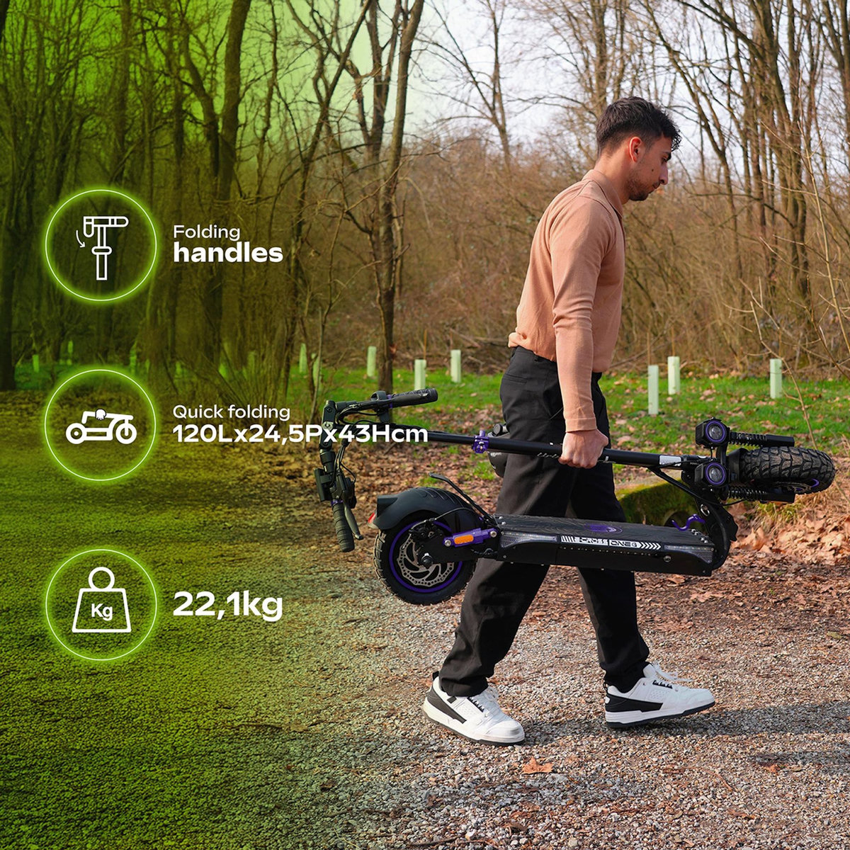 URBANGLIDE Trottinette Électrique Adulte UrbanGlide  ECROSS –  Moteur 1300W -  Autonomie Jusqu'a 60 km - Pneu Tubeless 10  - Batterie 54V/13Ah - Poids 23Kg