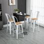 Voir la diapositive 2 : HOMCOM Lot de 4 tabourets de bar industriel avec dossier repose-pied hauteur assise 76 cm acier blanc bois d'orme