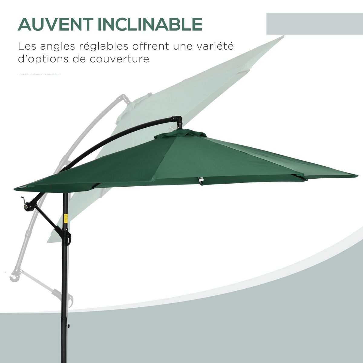 OUTSUNNY Parasol déporté octogonal inclinable pivotant manivelle pied acier Ø 2,9 x 2,4H m vert