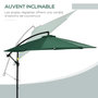 Voir la diapositive 5 : OUTSUNNY Parasol déporté octogonal inclinable pivotant manivelle pied acier Ø 2,9 x 2,4H m vert