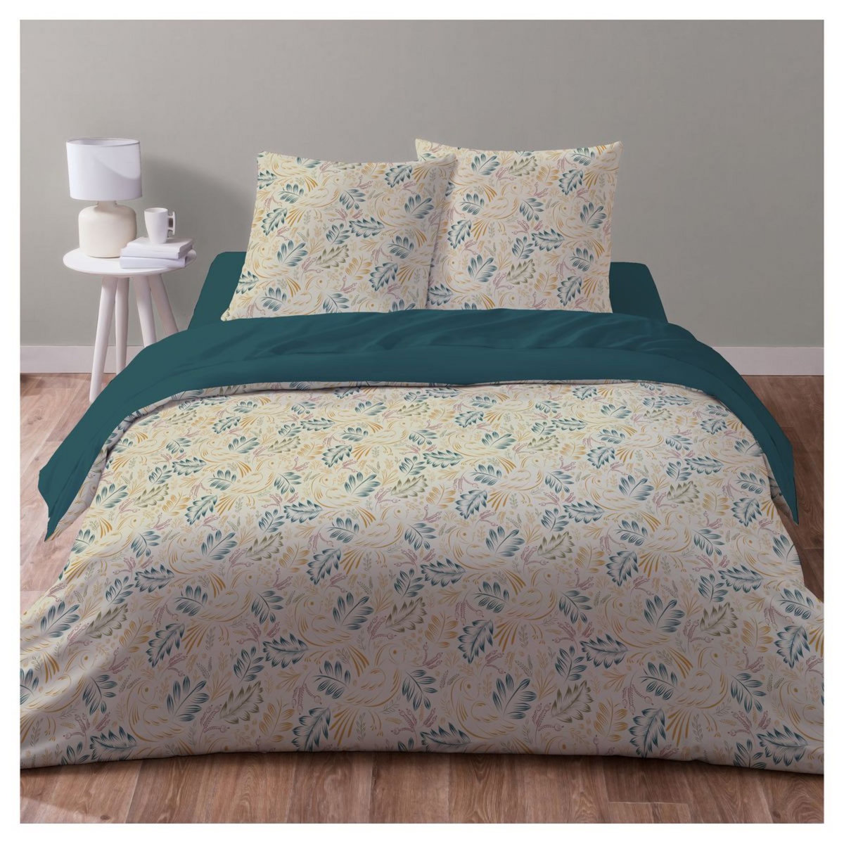 Parure housse de couette en microfibre motif floral THEODORA