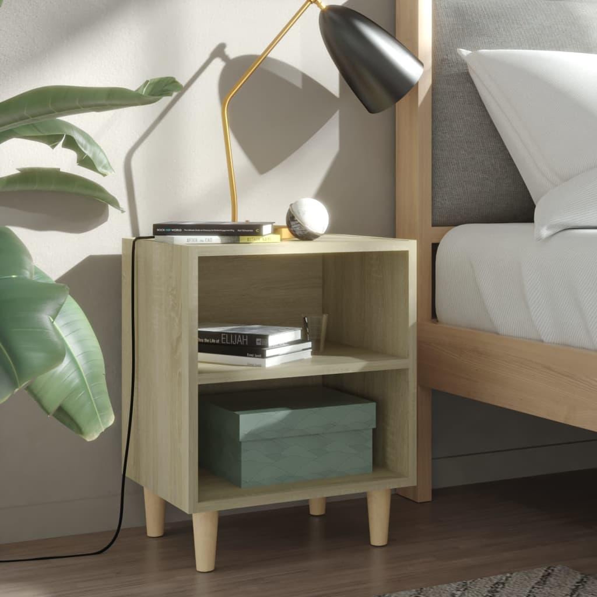 Voir la diapositive 1 : VIDAXL Table de chevet avec pieds en bois Chene sonoma 40x30x50 cm