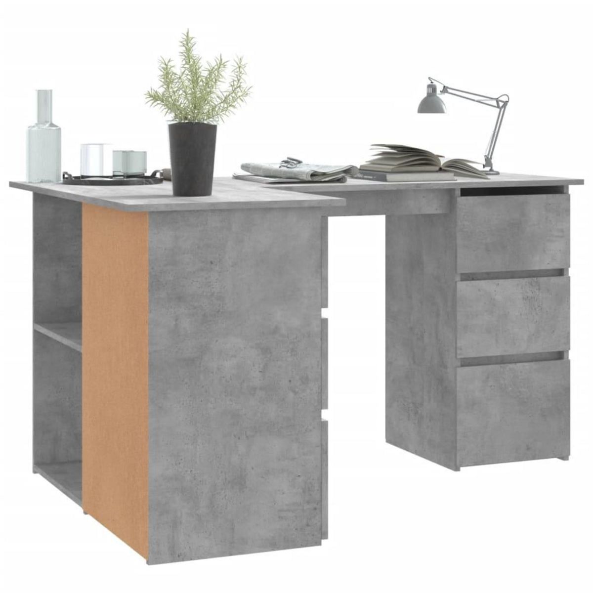 VIDAXL Bureau d'angle Gris beton 145x100x76 cm Bois d'ingenierie