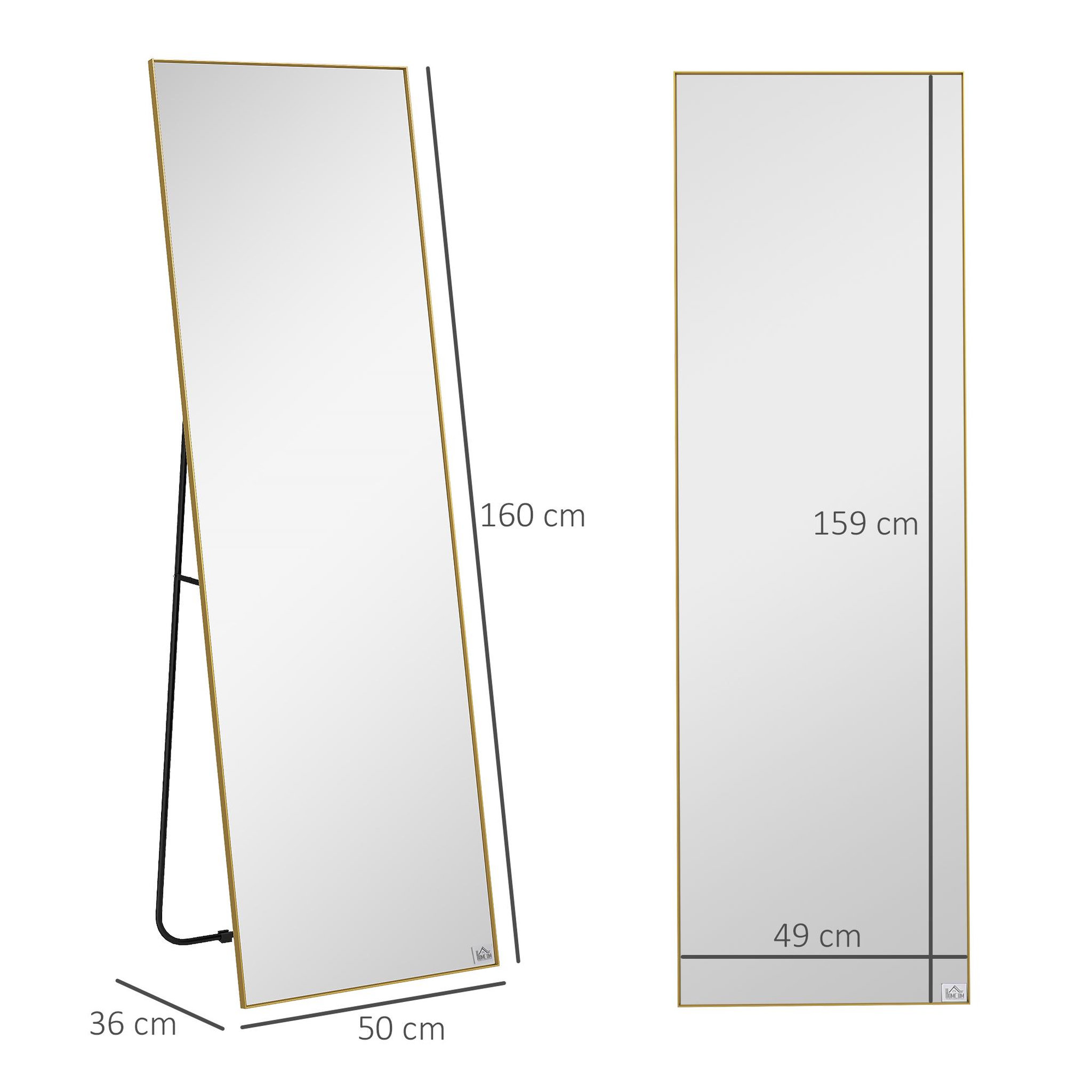 Voir la diapositive 3 : HOMCOM Grand miroir pleine longueur rectangulaire 50 x 160 cm - miroir sur pied ou mural - doré
