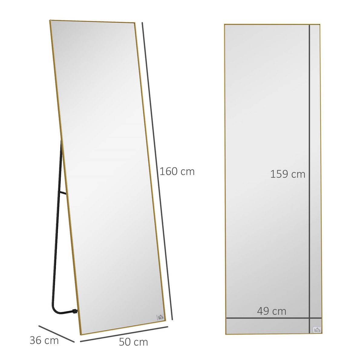 HOMCOM Grand miroir pleine longueur rectangulaire 50 x 160 cm - miroir sur pied ou mural - doré