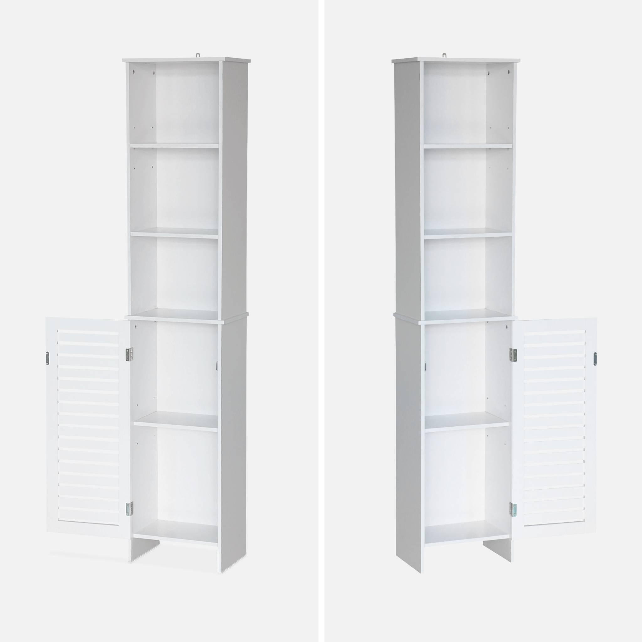 Voir la diapositive 2 : SWEEEK Colonne de rangement salle de bain - Rivage -  5 étagères. 1 porte ajourée. 5 niveaux de rangement