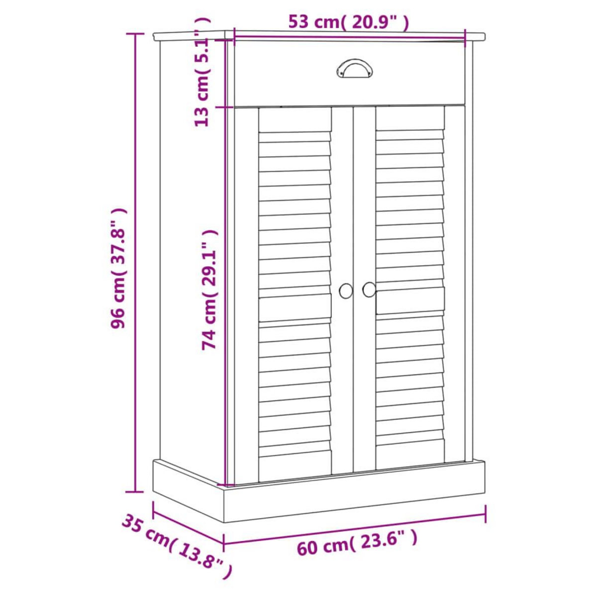 VIDAXL Armoire a chaussures VIGO blanc 60x35x96 cm bois massif de pin
