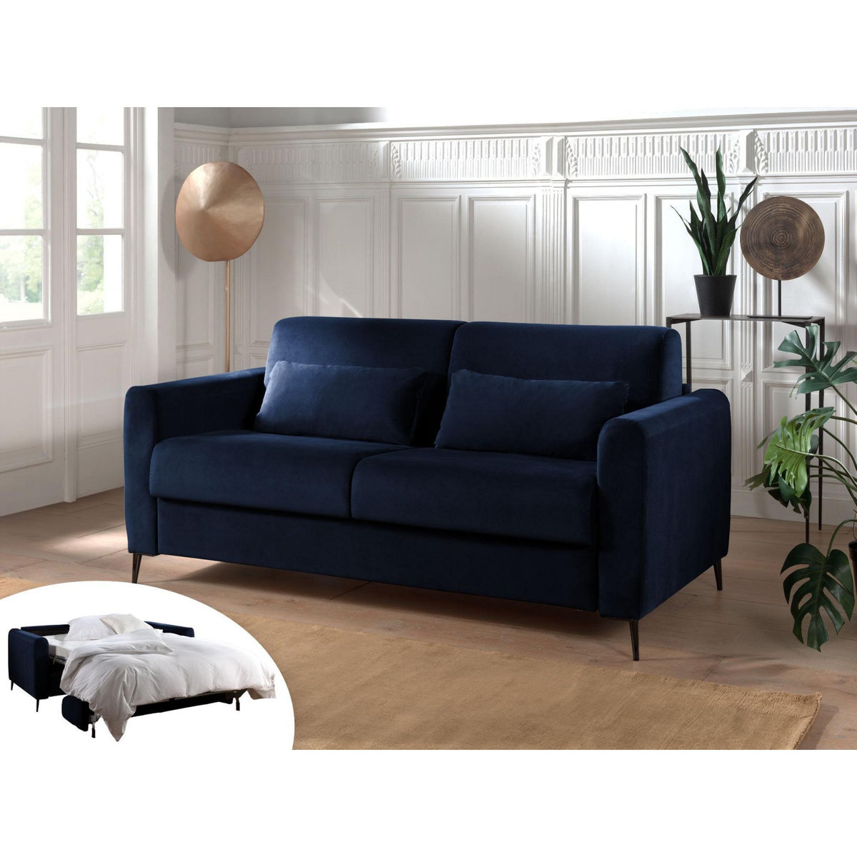 LISA DESIGN Owen - canapé 3 places convertible express couchage quotidien 140 cm matelas 12 cm en velours