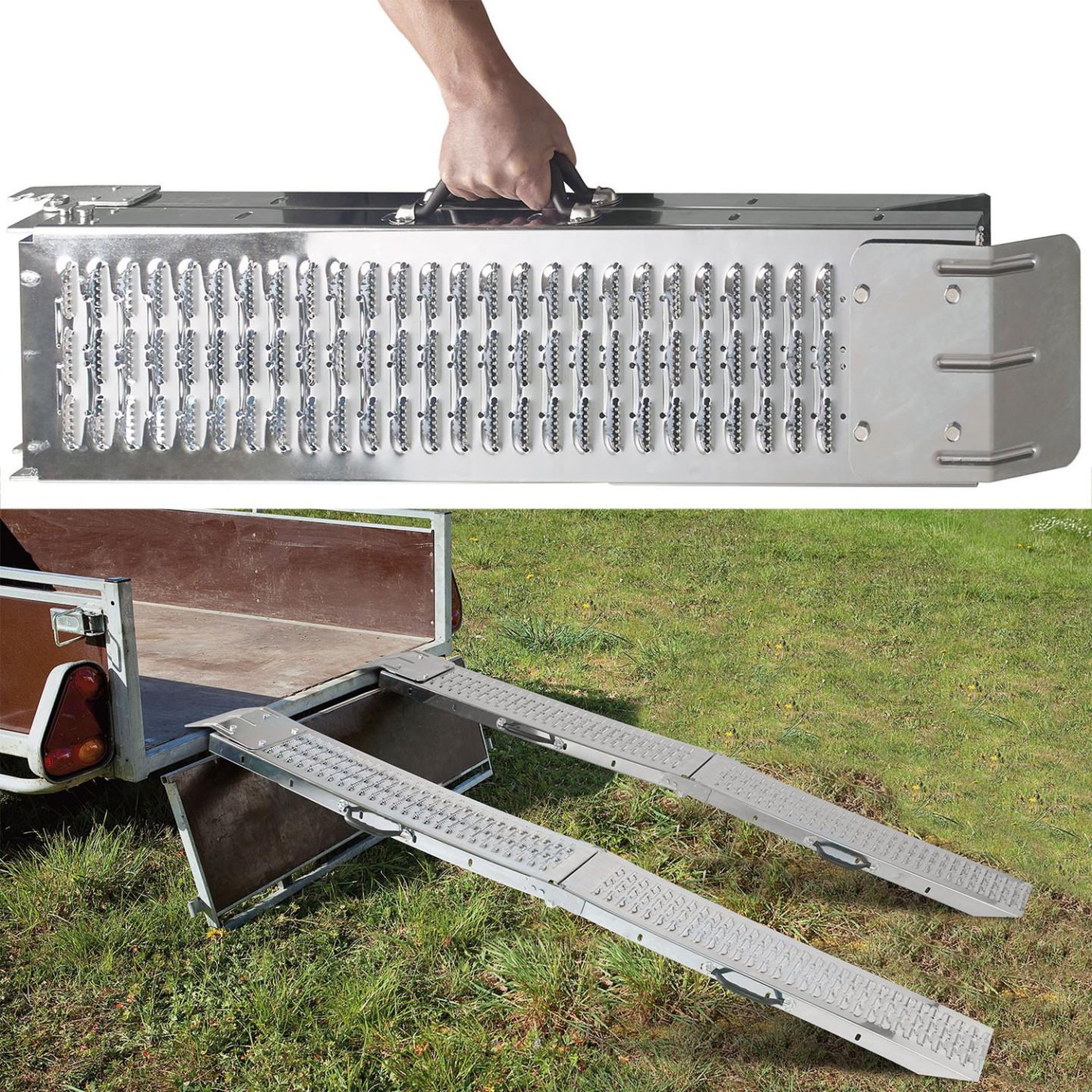 Voir la diapositive 4 : ID MARKET Set de 2 rampes pliables galvanisées spécial chargement