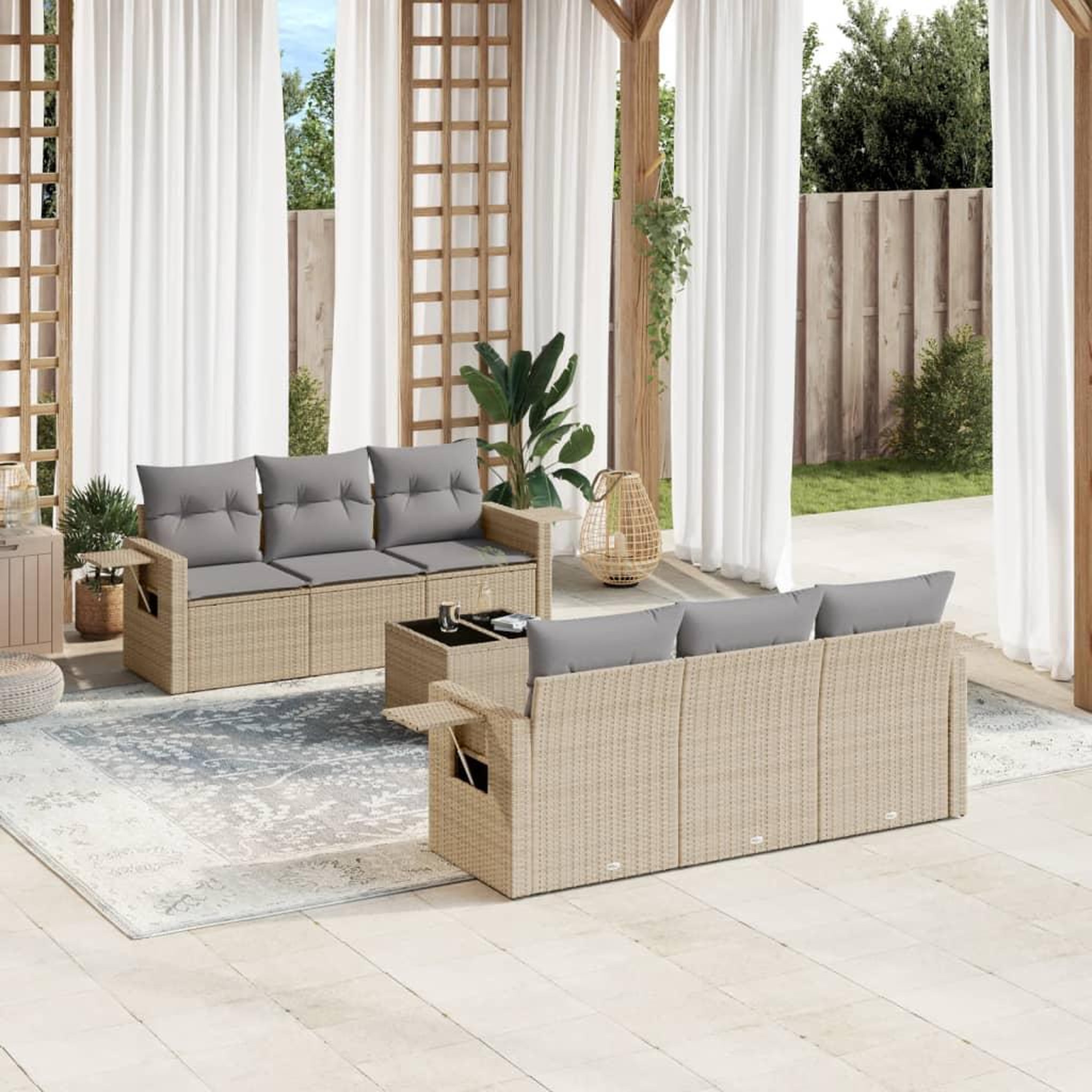 VIDAXL Salon de jardin avec coussins 7 pcs beige resine tressee