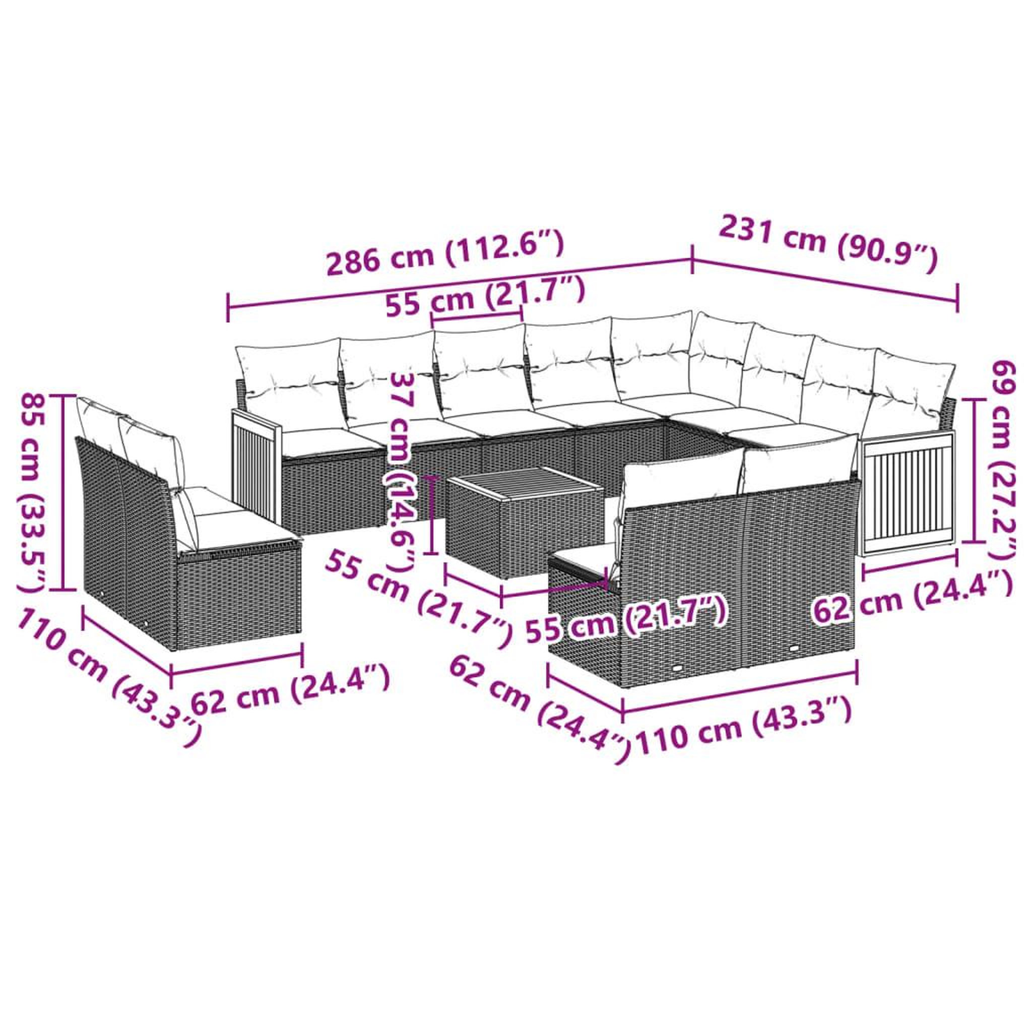 Voir la diapositive 6 : VIDAXL Salon de jardin avec coussins 13 pcs beige resine tressee