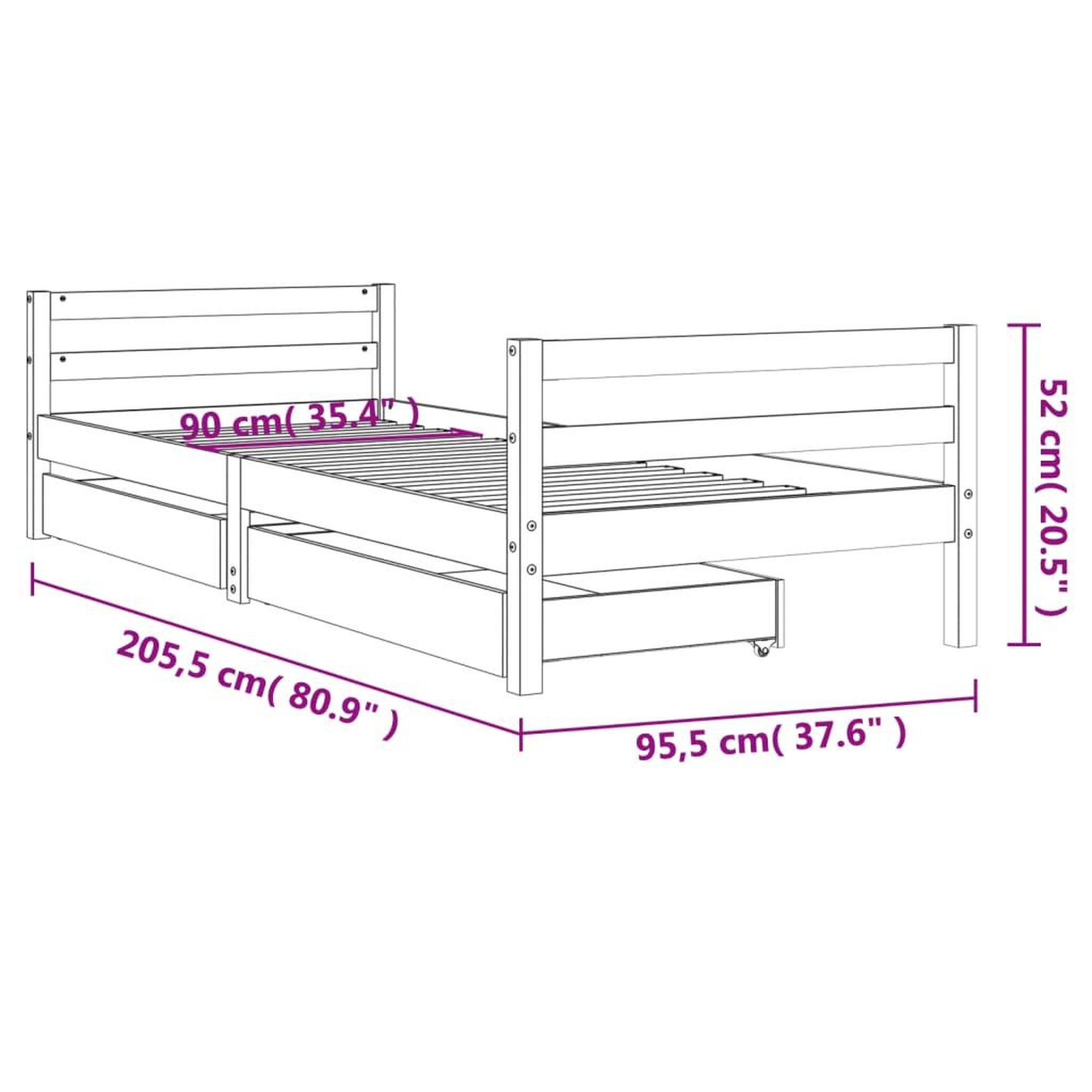 Voir la diapositive 6 : VIDAXL Cadre de lit enfant avec tiroirs 90x200 cm bois de pin massif
