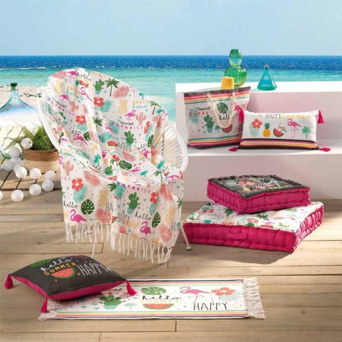 Paris Prix Coussin Déco Déhoussable  Ibiza  40x40cm Gris