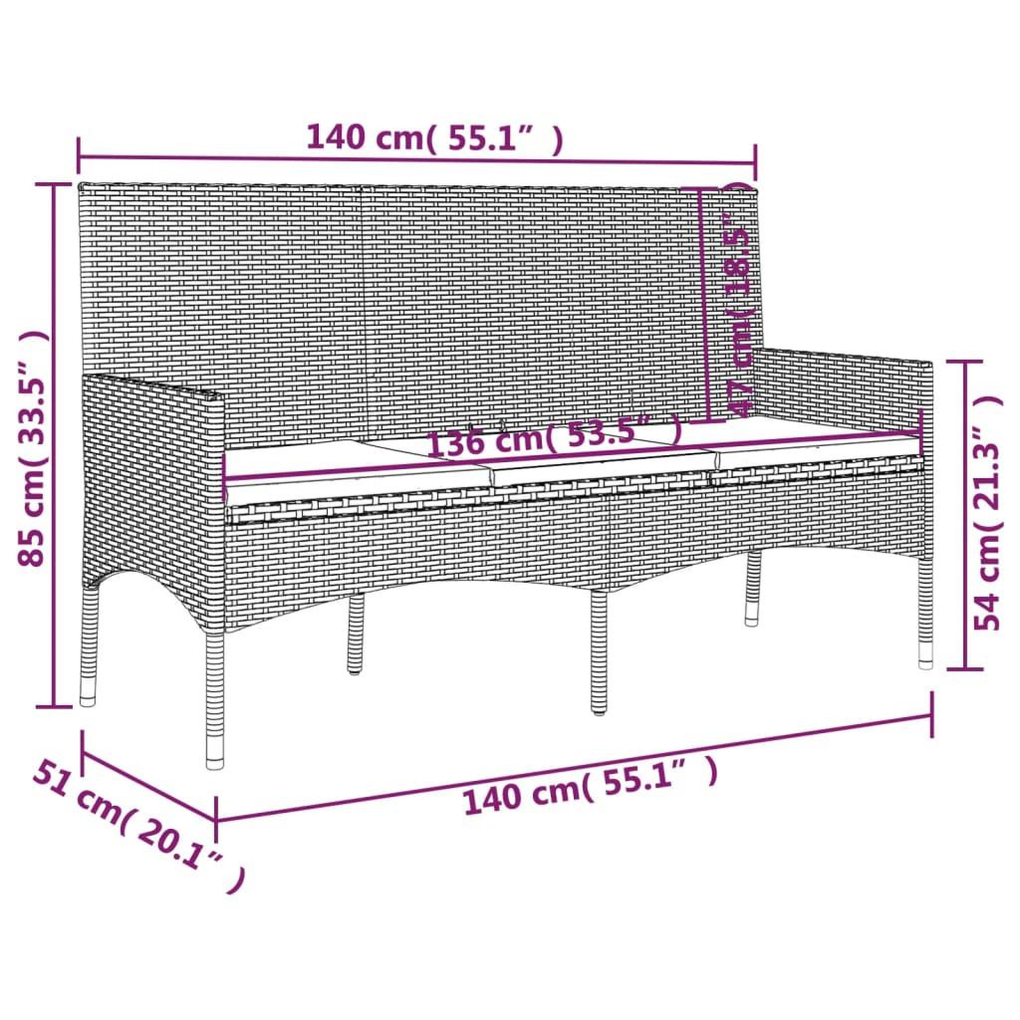 Voir la diapositive 6 : VIDAXL Banc de jardin a 3 places avec coussins Noir Resine tressee