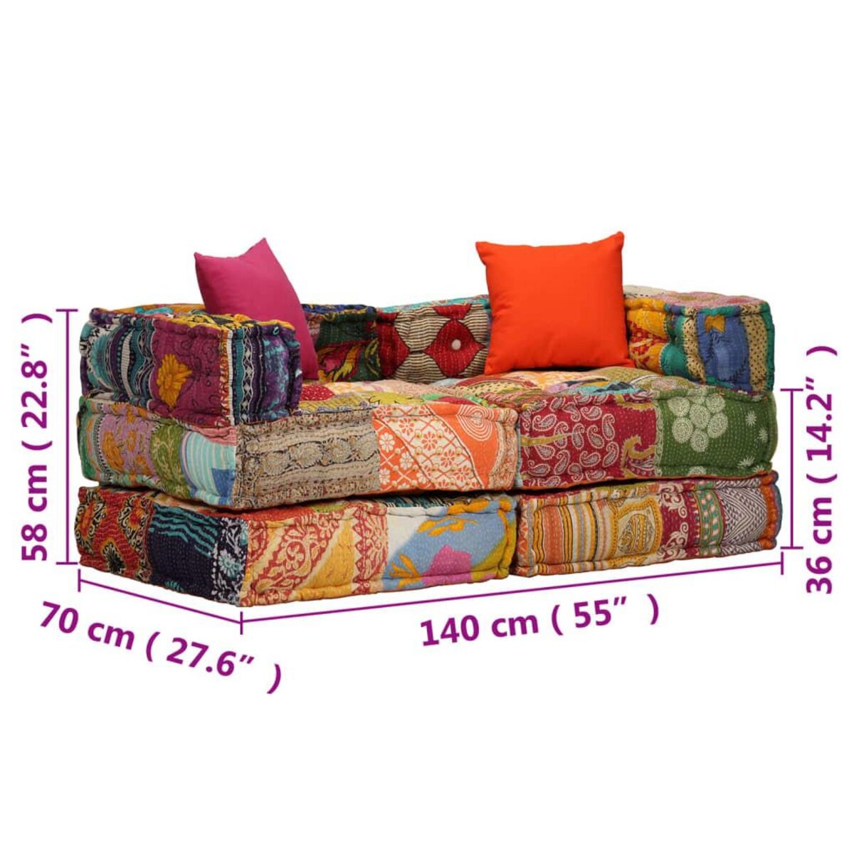 VIDAXL Pouf modulaire a 2 places Patchwork Tissu