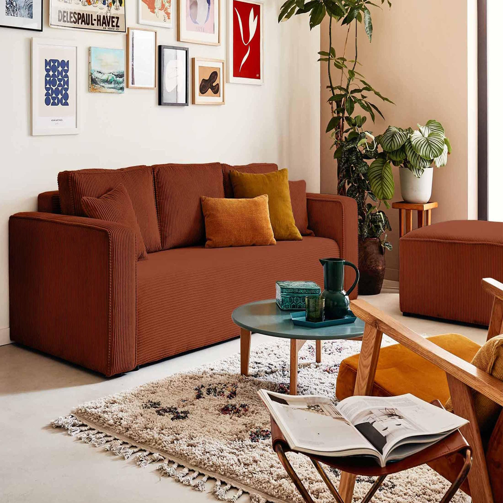 Voir la diapositive 3 : BEST MOBILIER Topaze - pouf - en velours côtelé