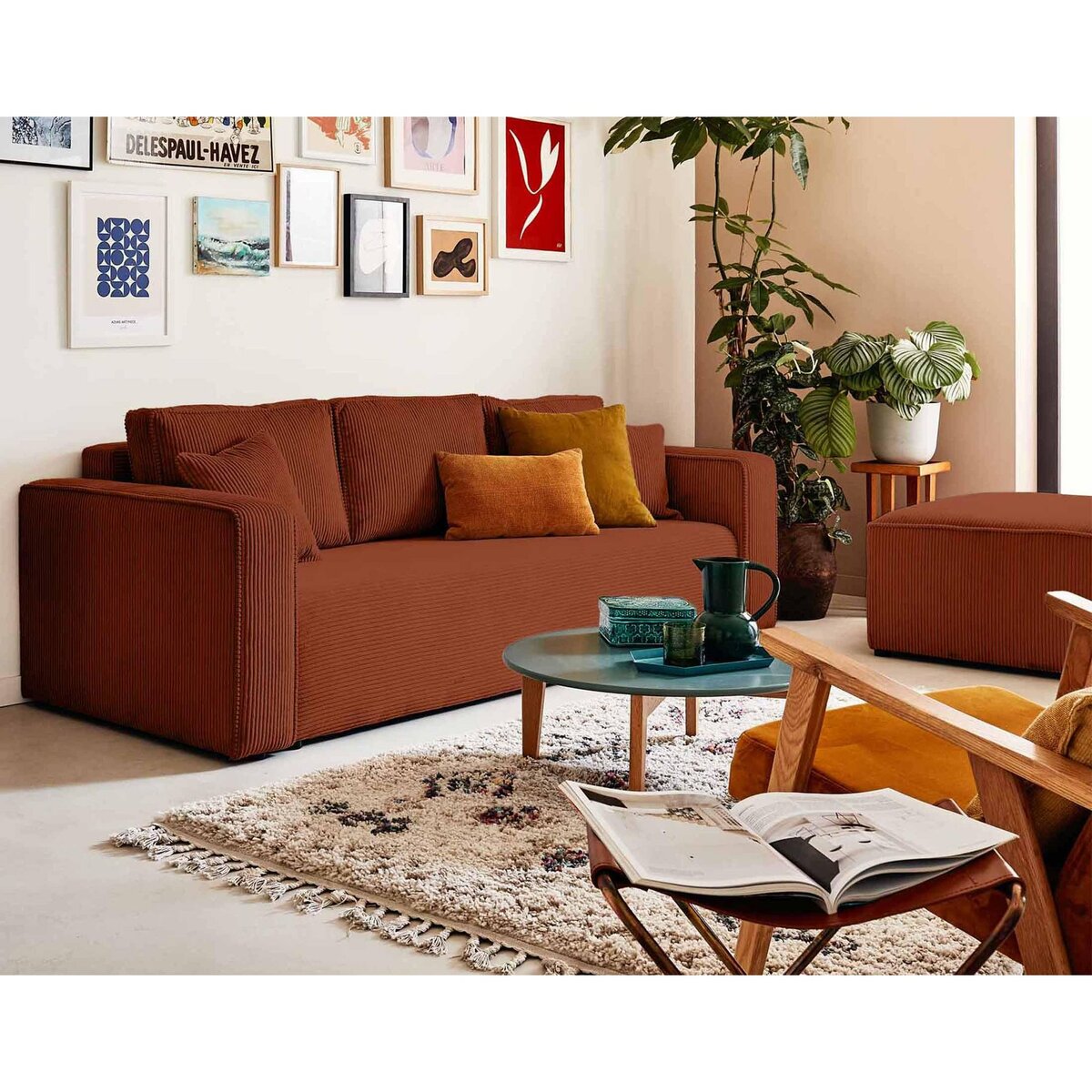 BEST MOBILIER Topaze - pouf - en velours côtelé