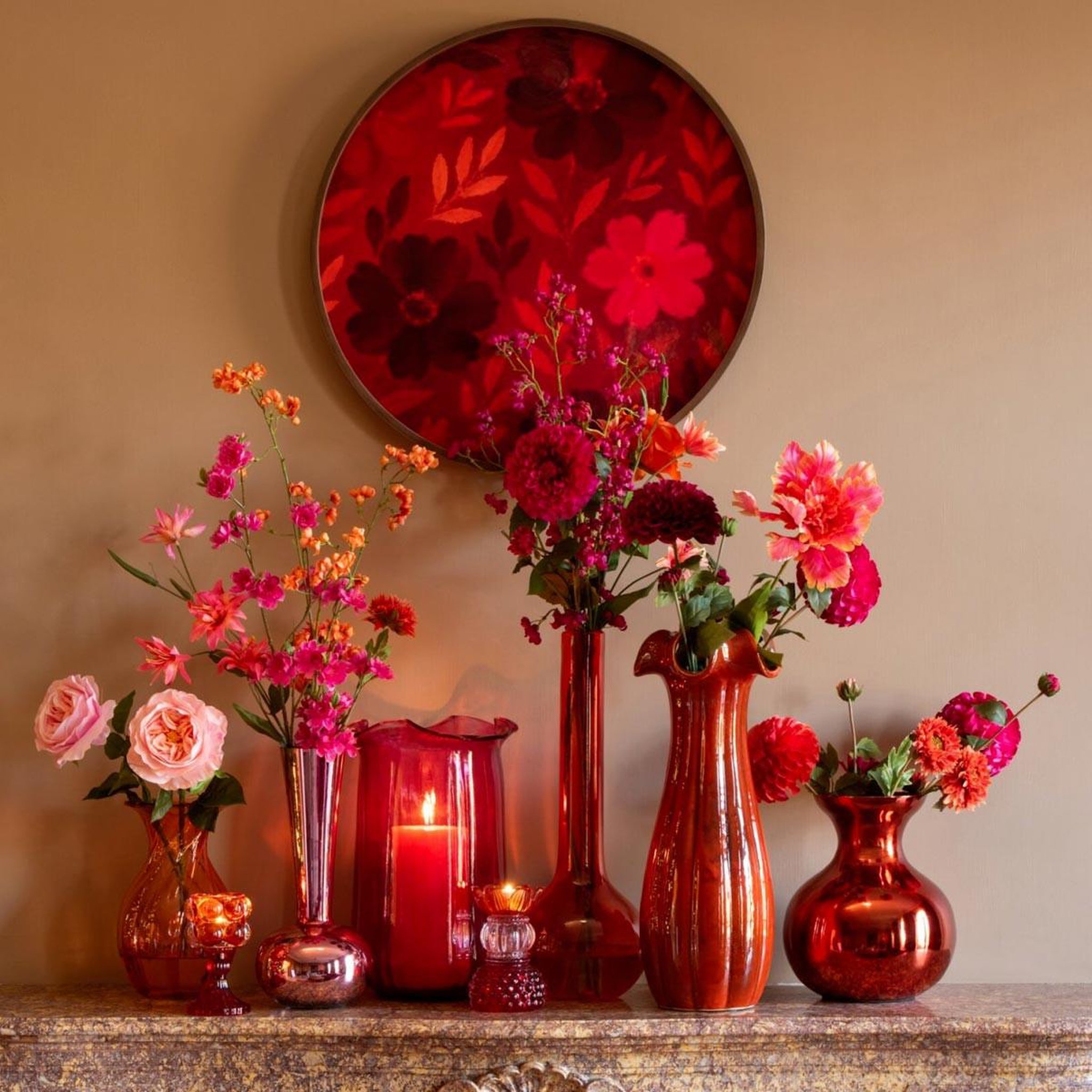 Voir la diapositive 3 : J-LINE Vase soliflore en verre  kyoto  38cm orange