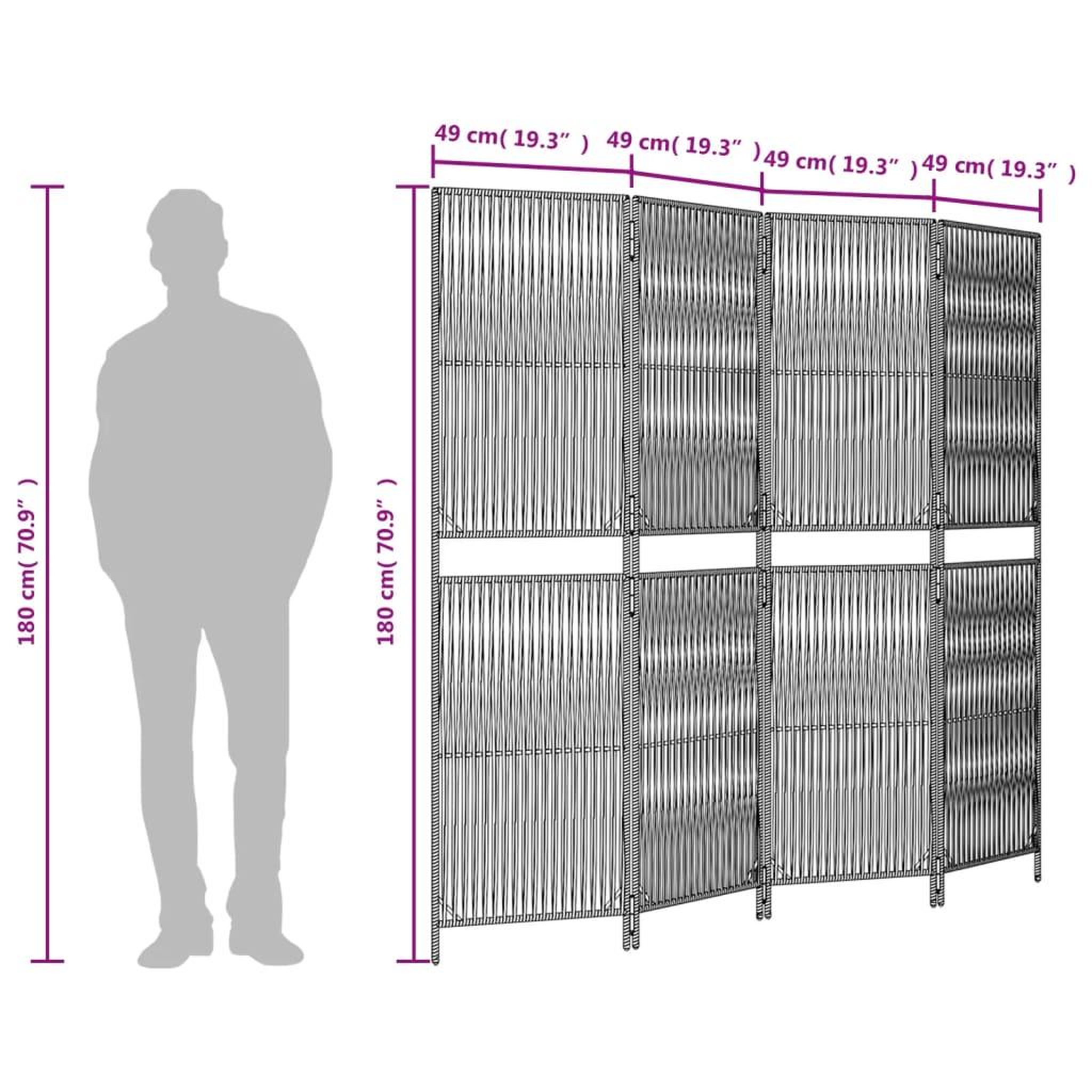 Voir la diapositive 6 : VIDAXL Cloison de separation 4 panneaux marron resine tressee