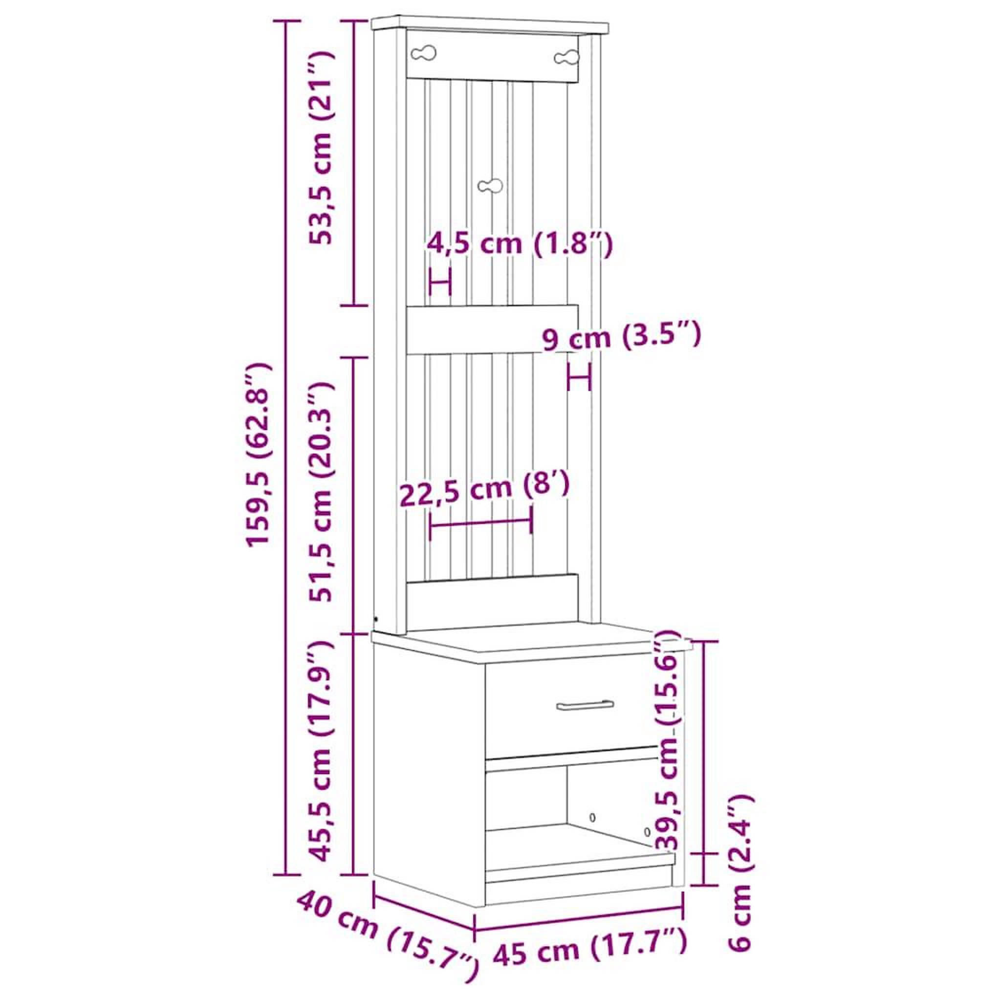 Voir la diapositive 6 : VIDAXL Portemanteau SANDENS 45x40x159,5 cm bois massif pin