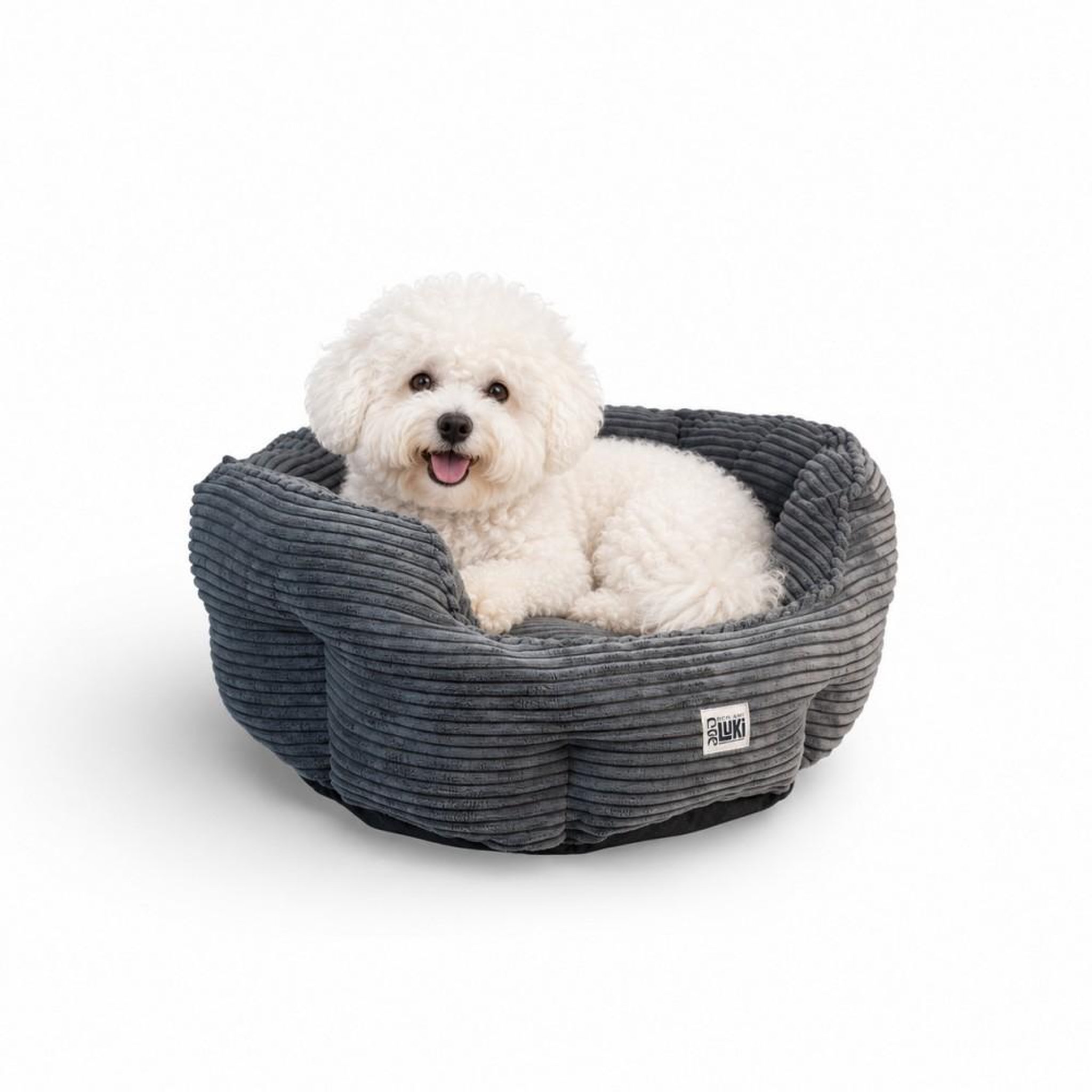Voir la diapositive 2 : MON AMI LUKI MON AMI LUKI - Panier rond antiderapant velours cotele couleur gris pour chien