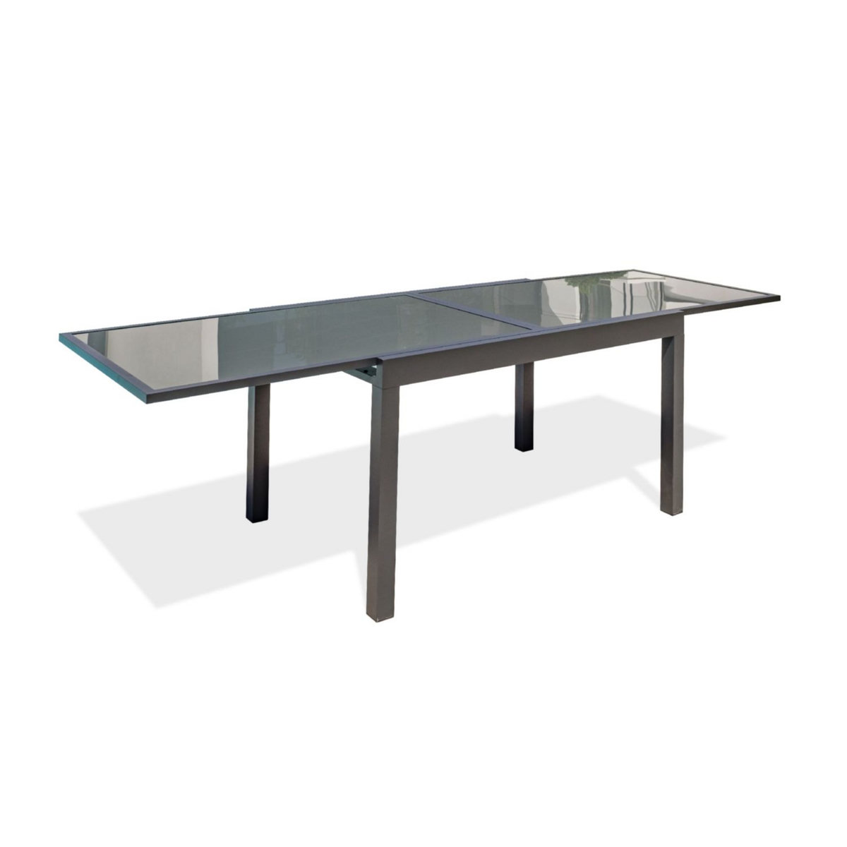 Table de jardin rectangulaire - 8/10 places - Aluminium et plateau en verre - Anthracite - TOLEDE