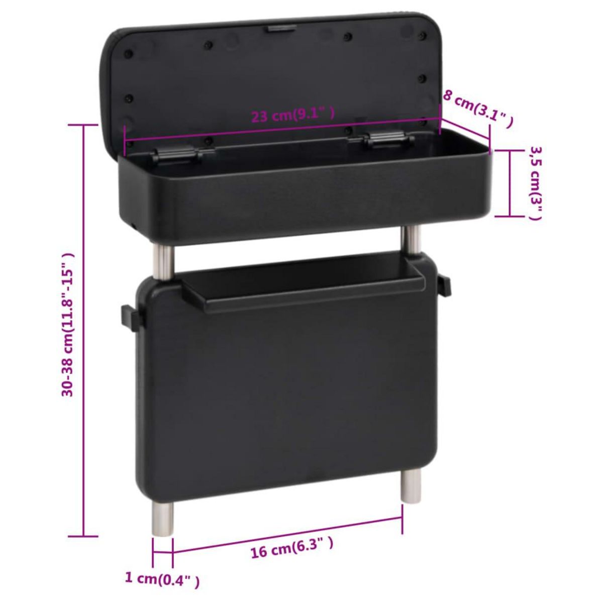 VIDAXL Accoudoir de voiture universel noir 23x8x(30-38) cm ABS