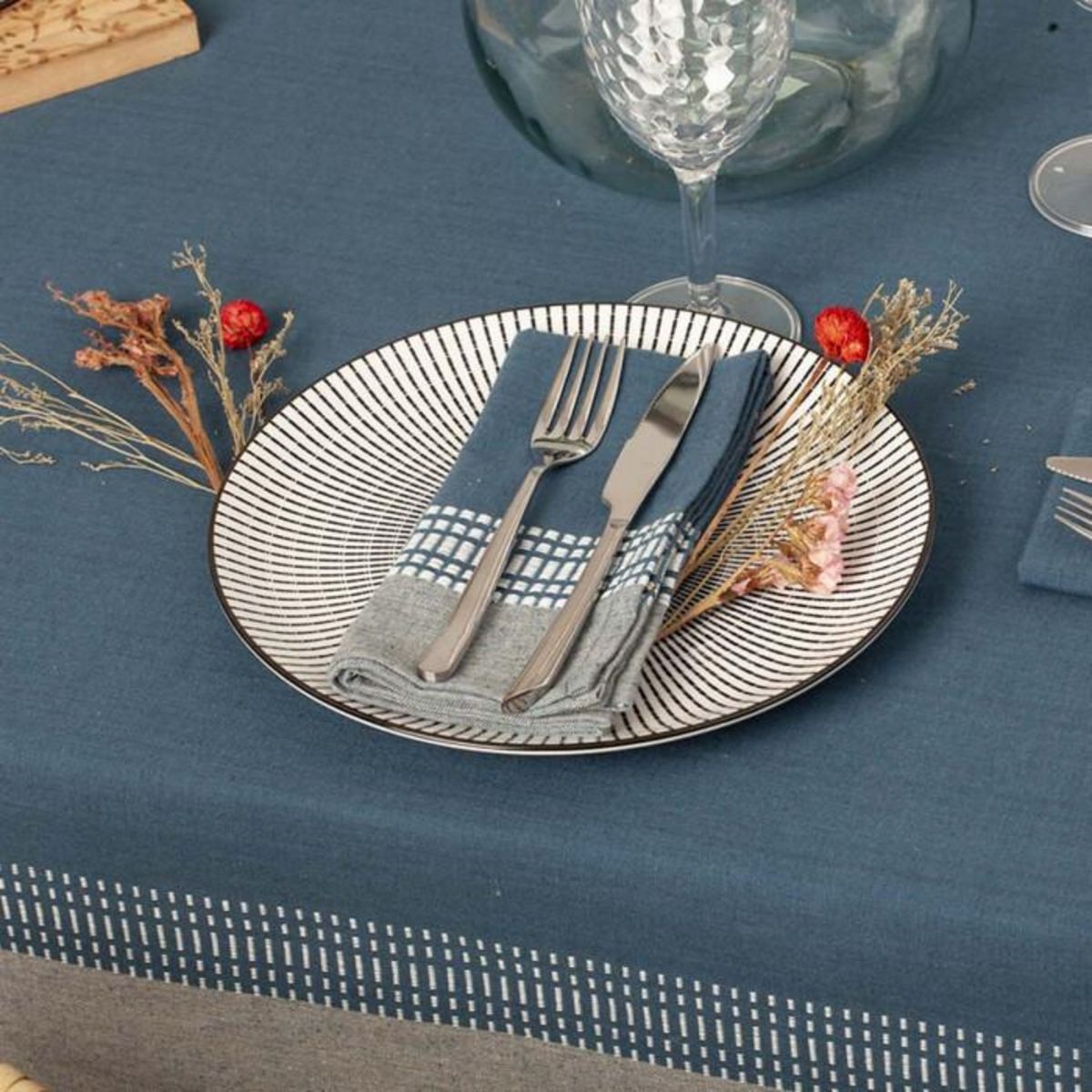 ATMOSPHERA Lot de 2 Serviettes de Table  Dolly  40x40cm Bleu Canard