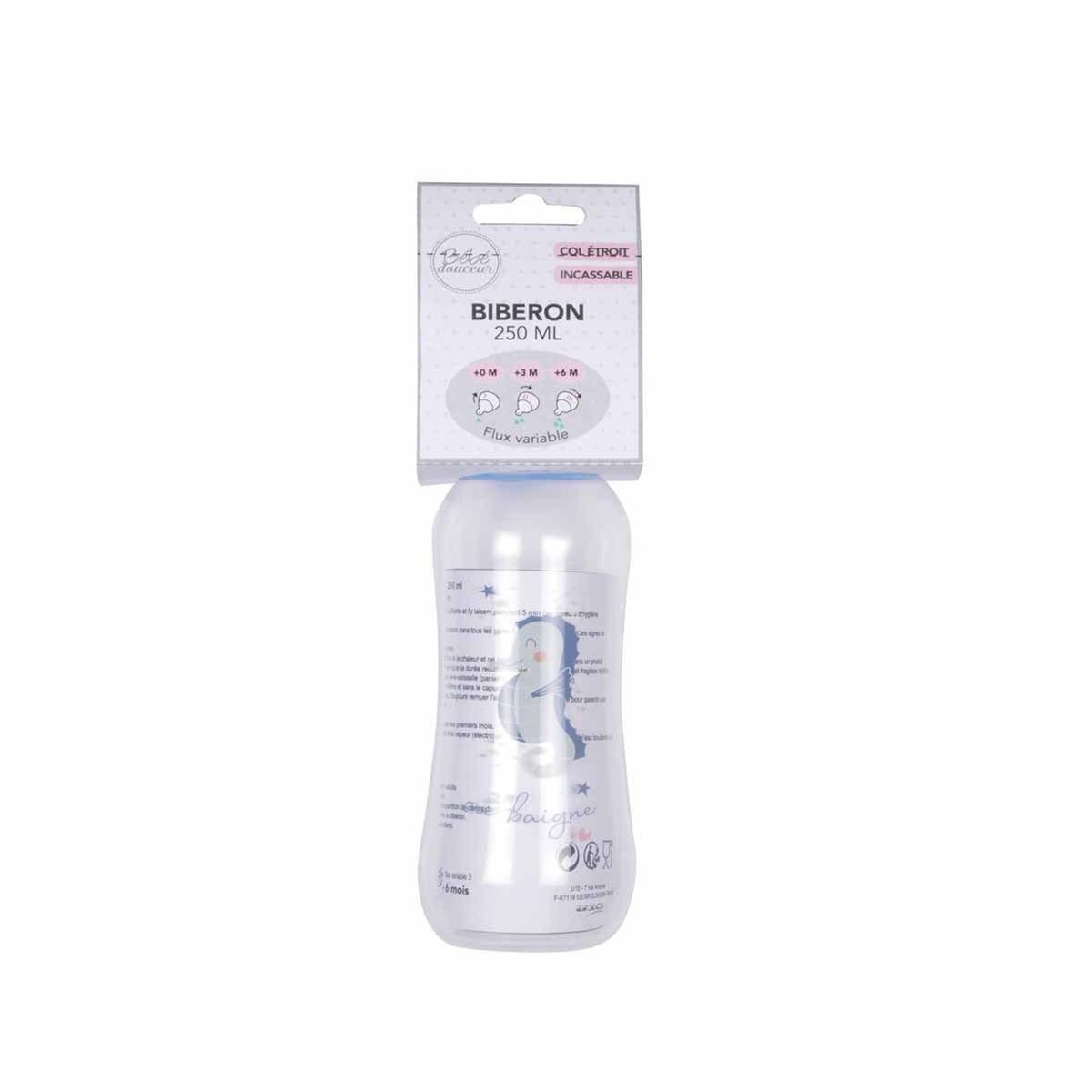 Paris Prix Biberon Col Étroit  Hippocampe Océan  250ml Bleu