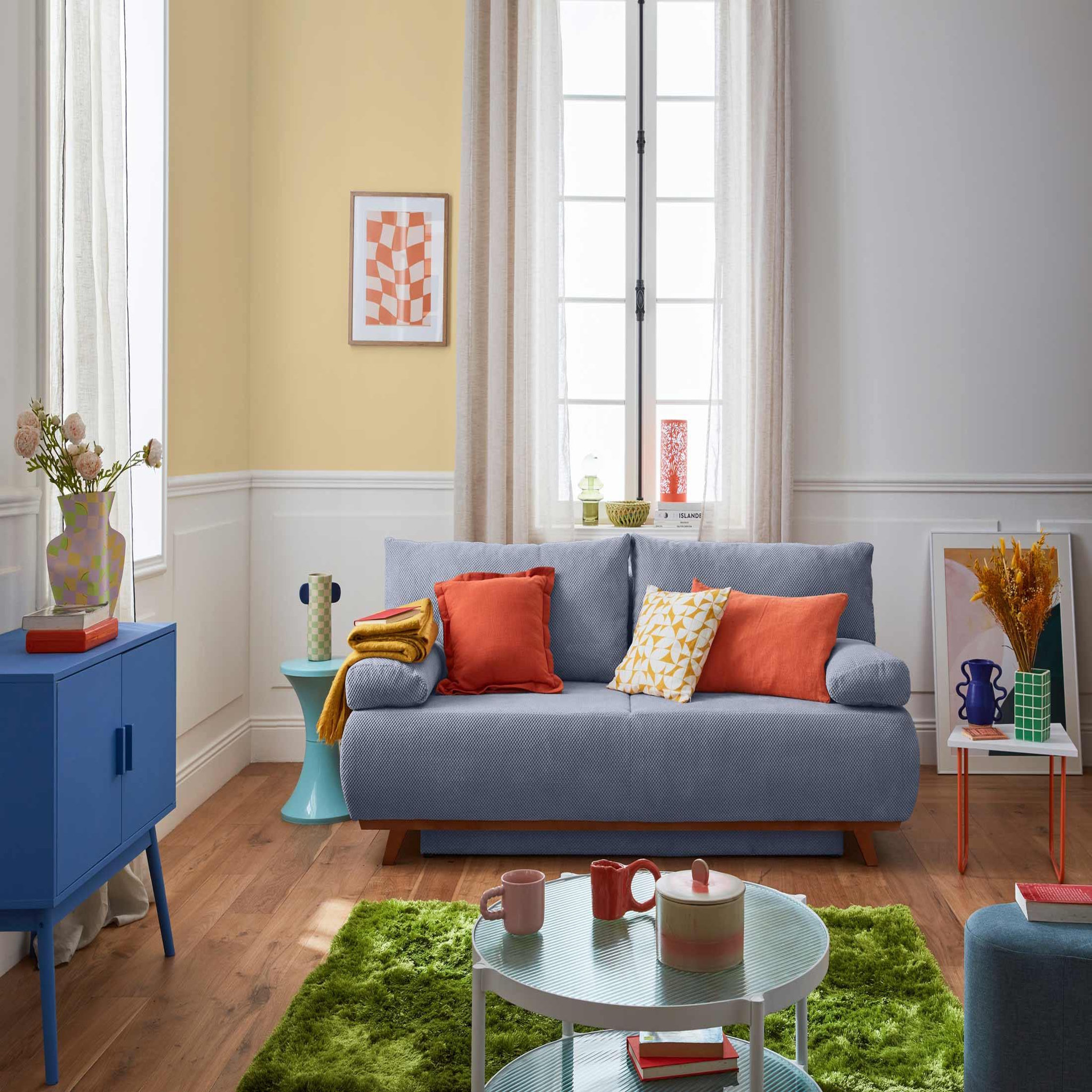 Voir la diapositive 6 : BEST MOBILIER Cristal - canapé 3 places - convertible avec coffre - en velours texturé