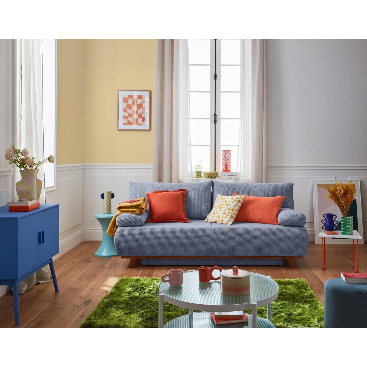 BEST MOBILIER Cristal - canapé 3 places - convertible avec coffre - en velours texturé