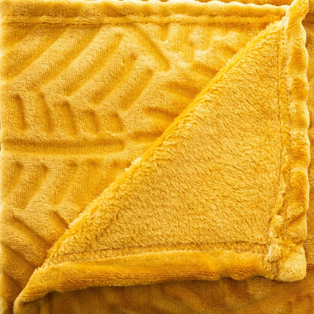 ATMOSPHERA Couverture unie ultra douce en polyester motifs feuilles effet 3D