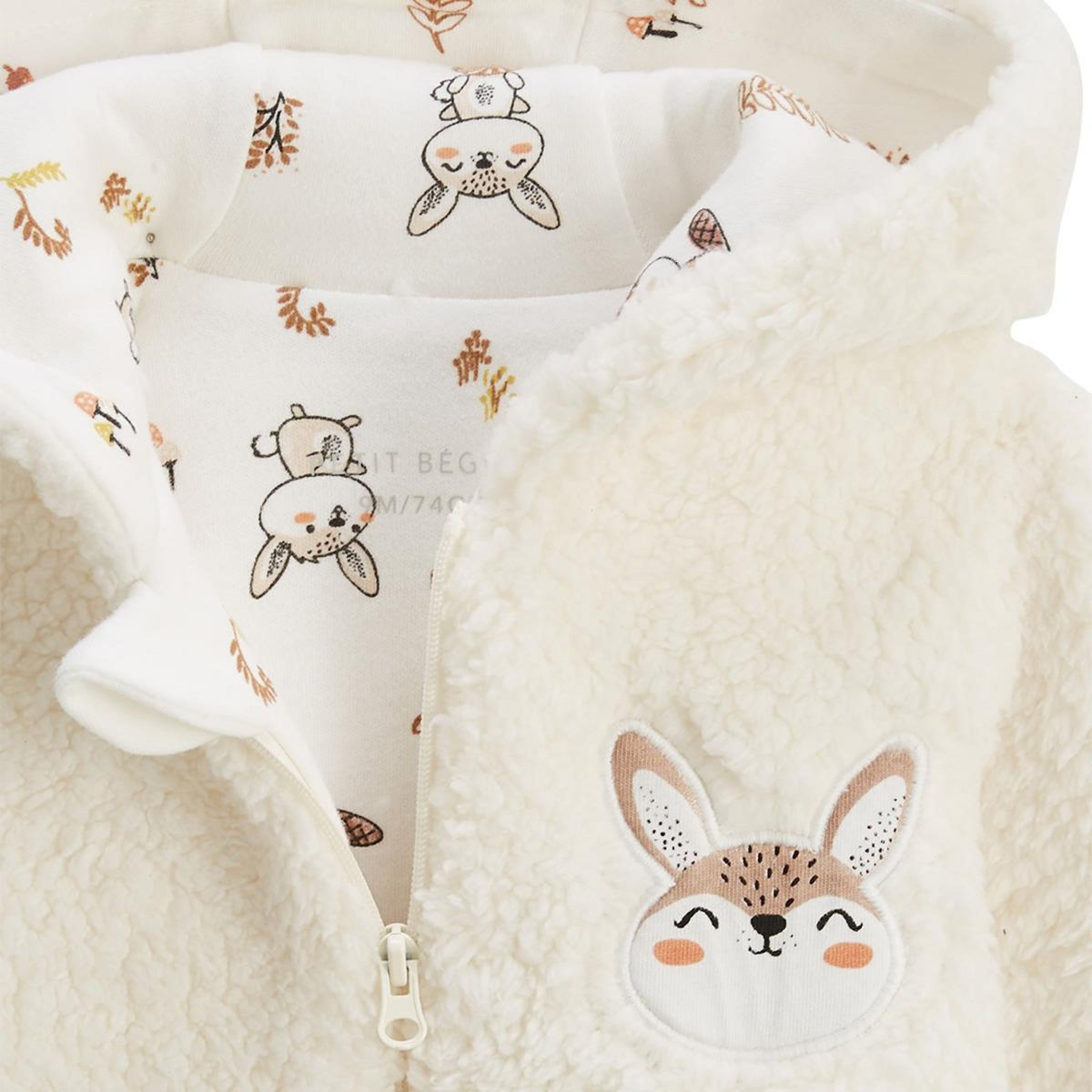 Petit Béguin Veste à capuche zippé bébé en sherpa Chou lapinou