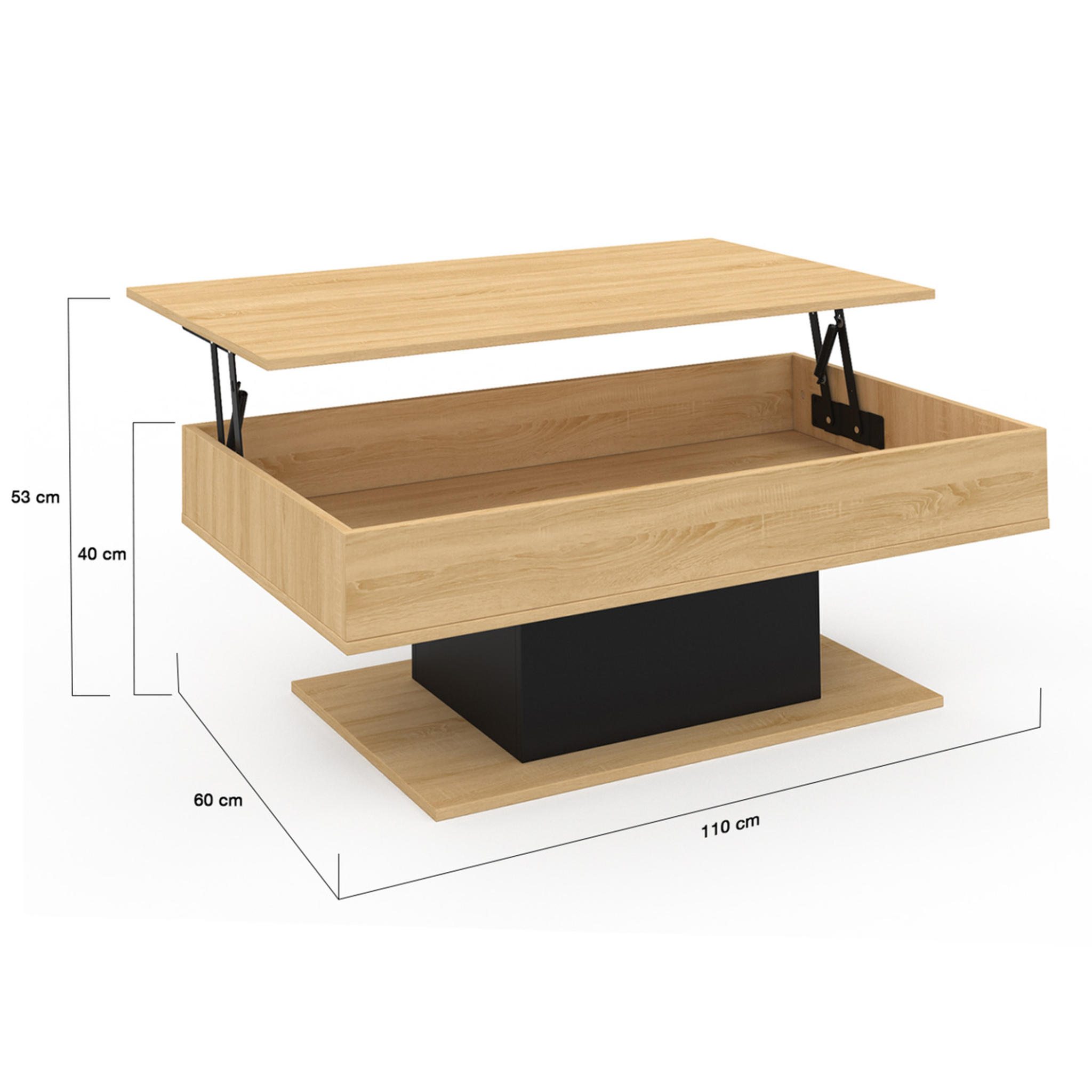 Voir la diapositive 5 : ID MARKET Table basse plateau relevable rectangulaire eden bois et noir