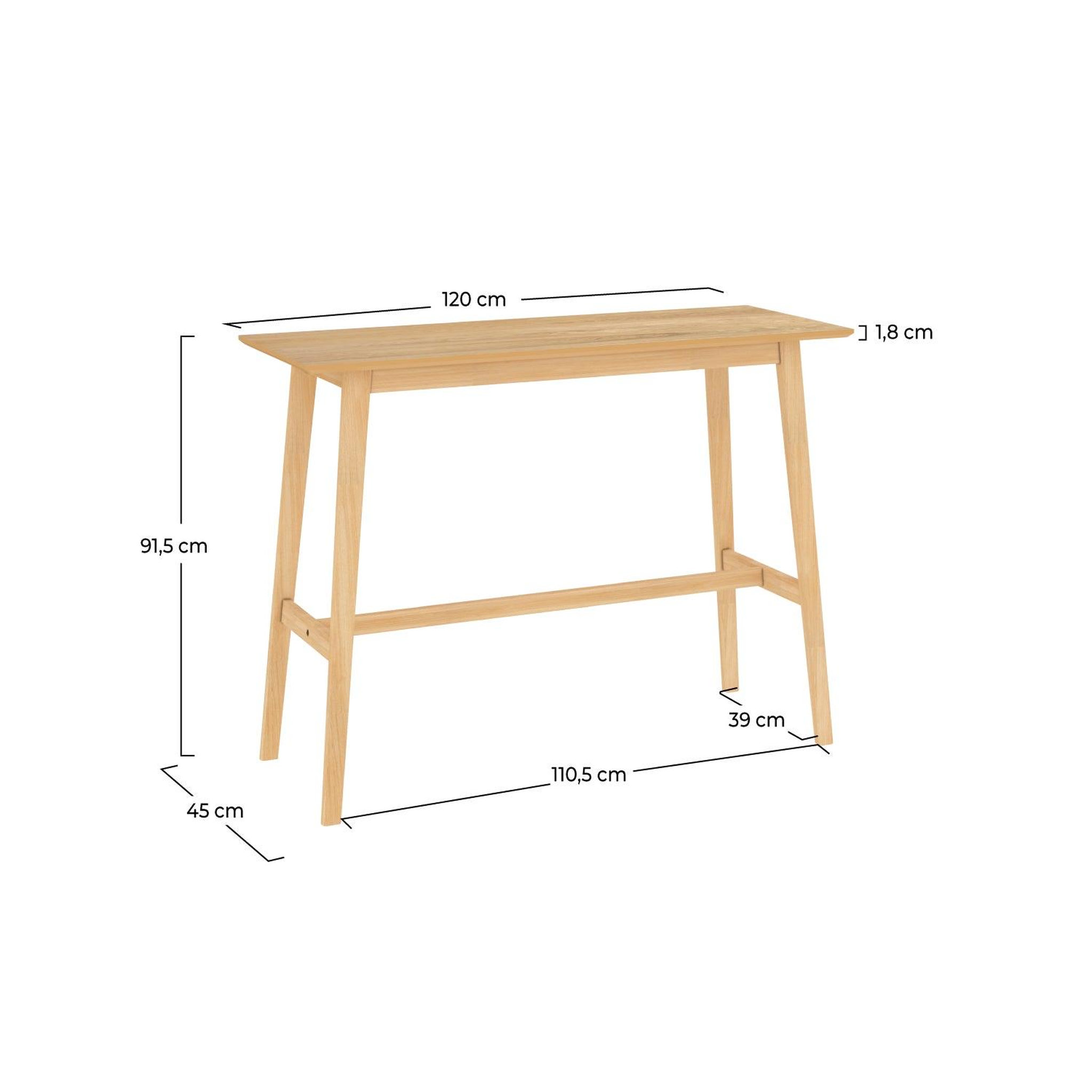 Voir la diapositive 4 : MAISON PAVANE Table de bar rectangulaire 4 personnes en bois clair naturel 120 cm-buvette