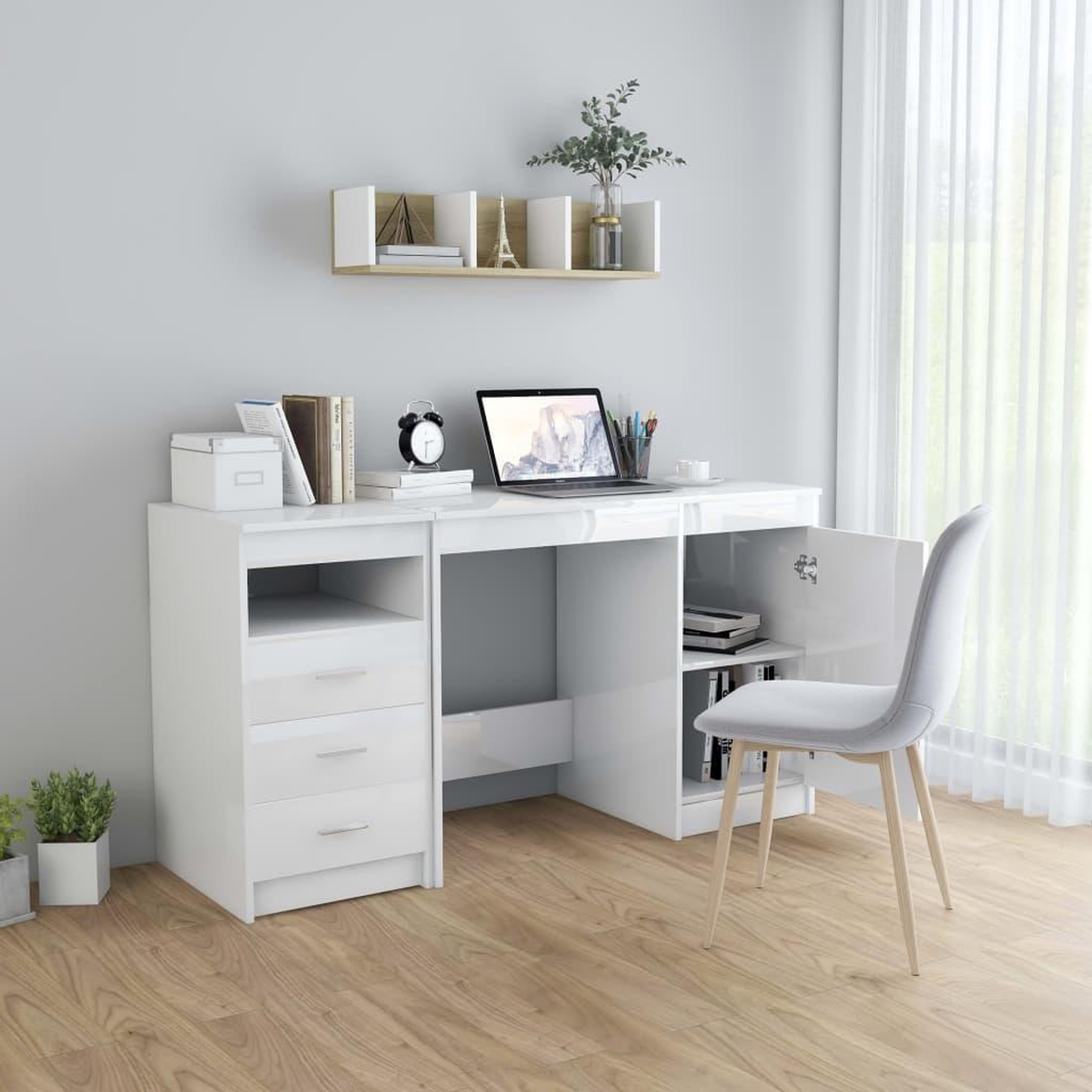 Voir la diapositive 3 : VIDAXL Bureau Blanc brillant 140x50x76 cm Bois d'ingenierie