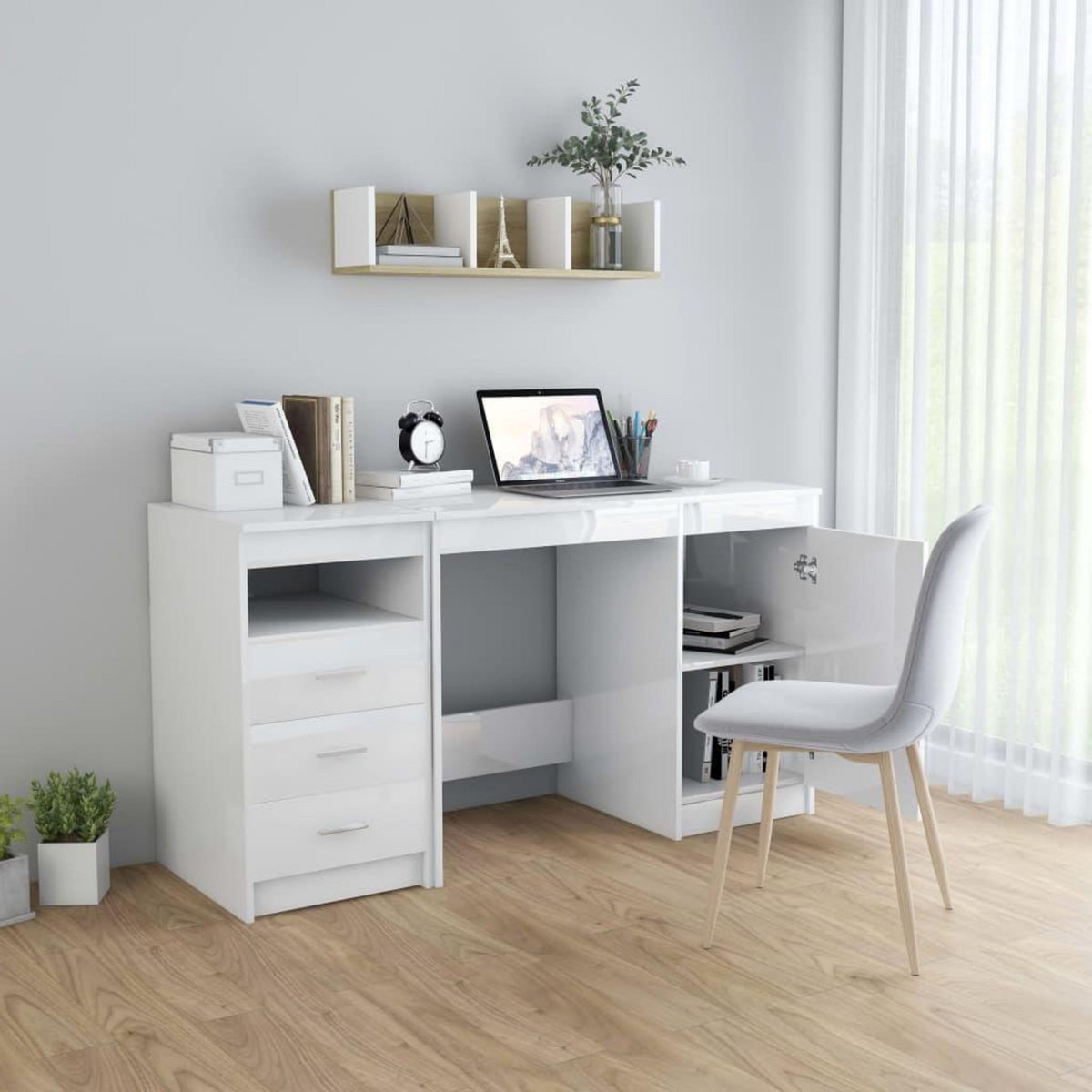 VIDAXL Bureau Blanc brillant 140x50x76 cm Bois d'ingenierie