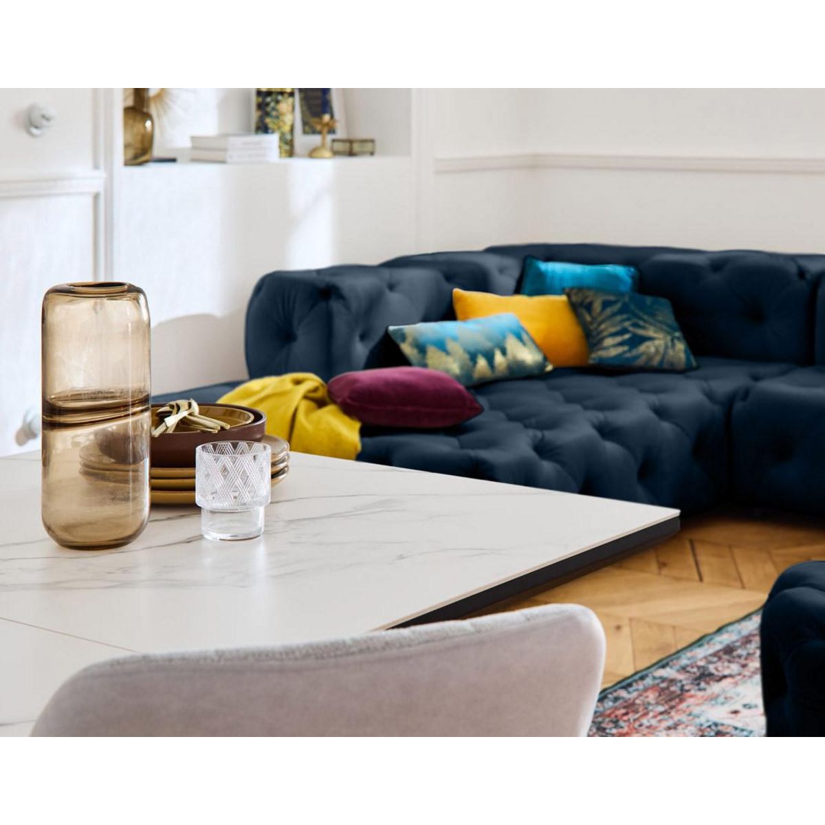 LISA DESIGN Gallata - canapé chesterfield d'angle gauche - 5 places - en velours