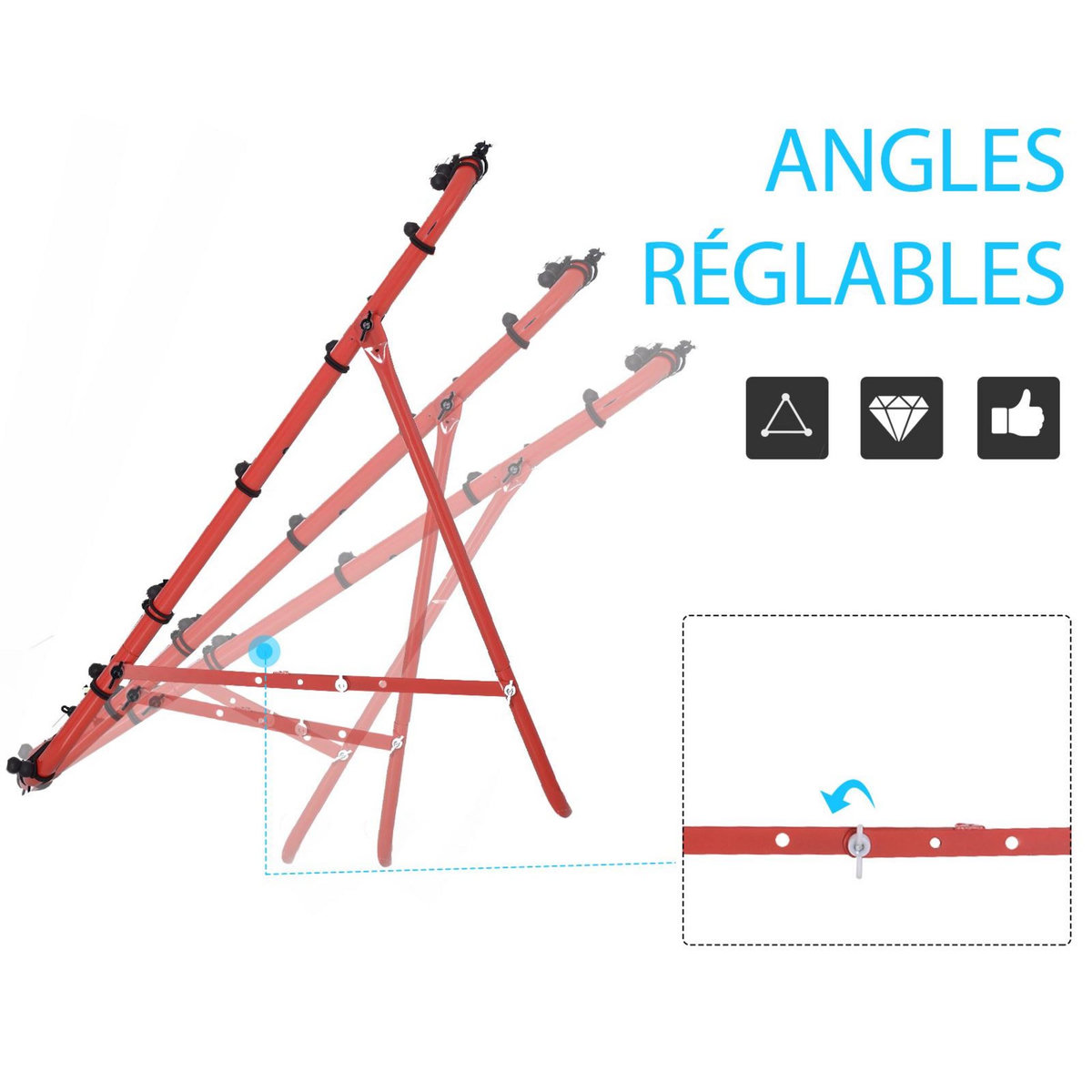 HOMCOM Filet de rebond pliable inclinaison réglable - piquets d'ancrage inclus - filet PE noir métal époxy rouge